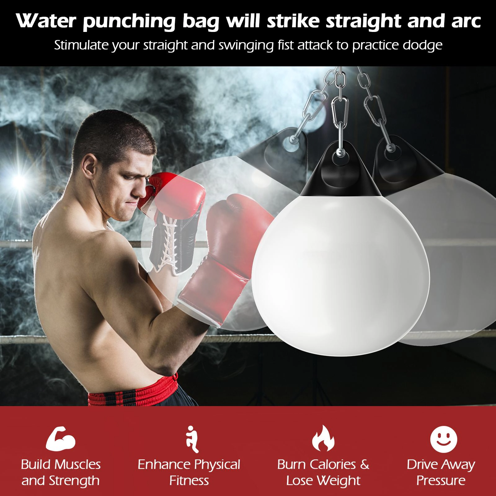 SUGIFT White Adult Water Punching Bag with Adjustable Metal Chain and 39-in Filling Hose 21-in Dia 28-in H