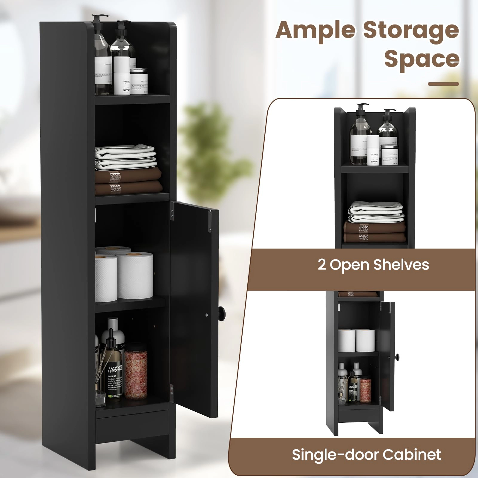 Glintex Slim Corner Bathroom Cabinet with Fall Guard Top and 3-Tier Shelf
