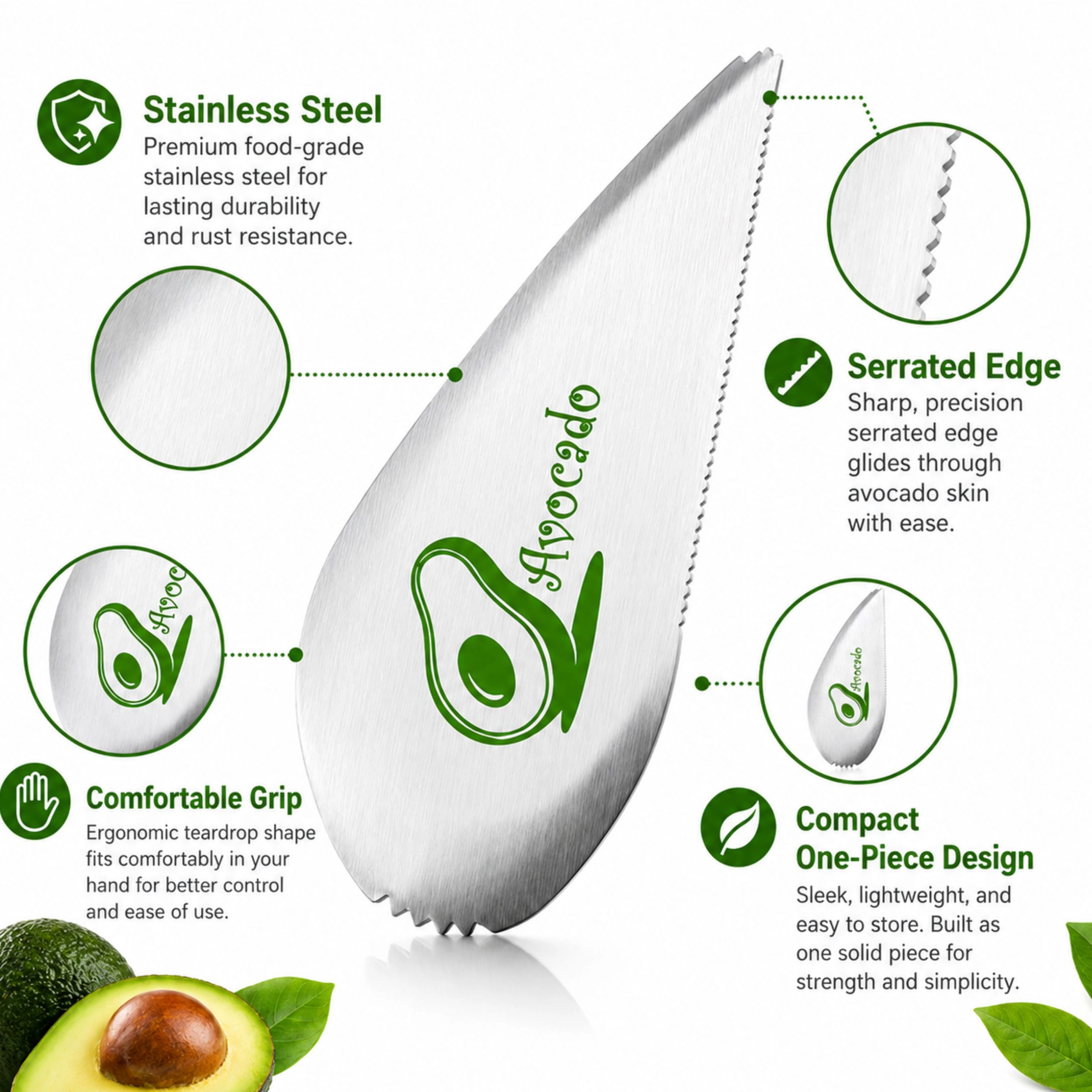 Home Collection Stainless Steel Avocado Slicer Cutter Peeler & Pit Remover Tool
