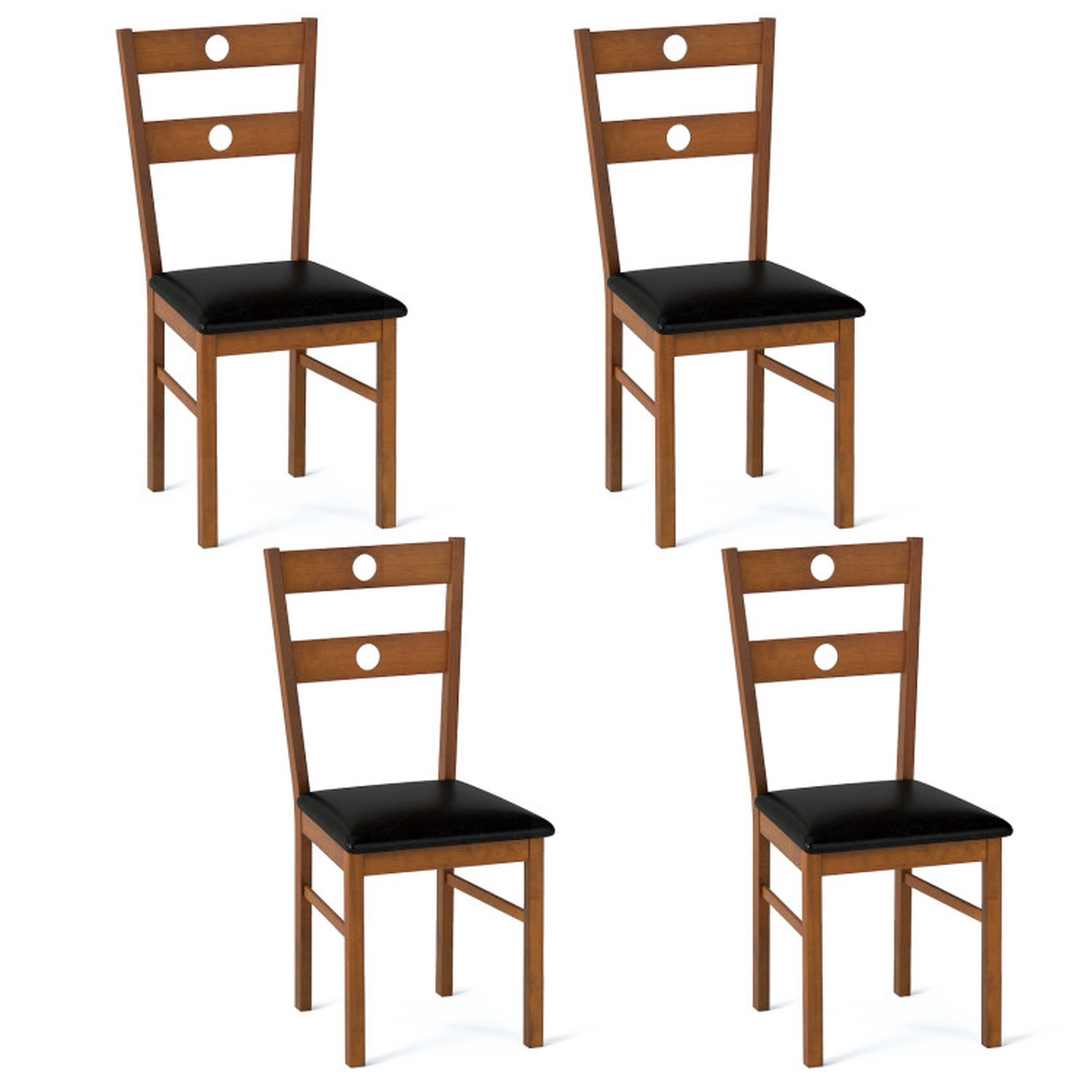 SUGIFT Wooden Armless Dining Chairs with Hollowed Backrest 330-Lb Capacity Brown Seat Walnut Frame Set of 4