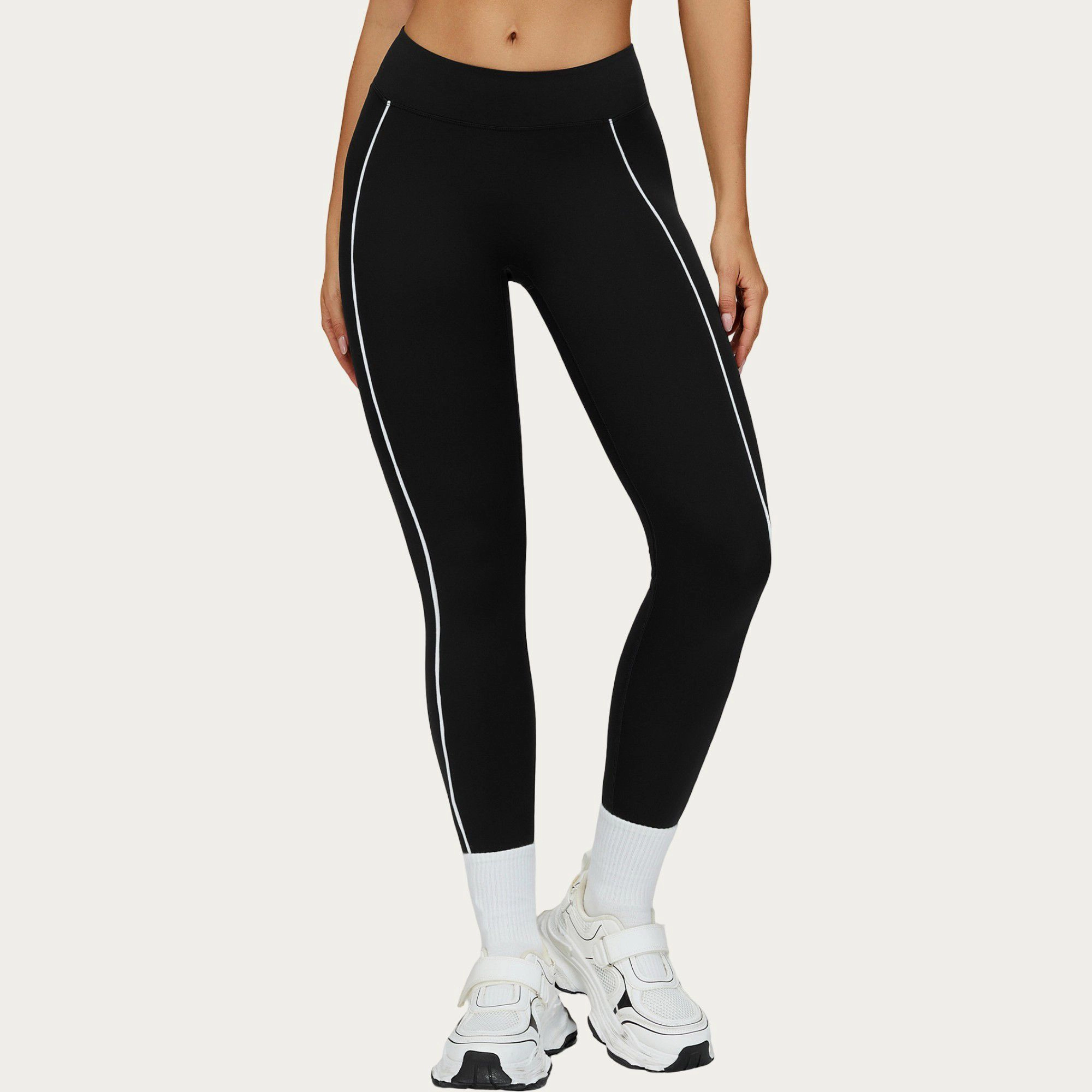 Anna-Kaci Active Women's High Waist Performance Leggings with Contrast Piping and Sculpting Stretch Fit