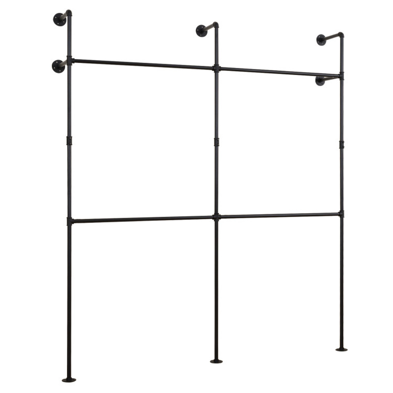 SUGIFT 4 Hanging Rods Double-Tier Wall Mounted Pipe Clothing Rack 79-in x 12.5-in x 89.5-in 45-lb per Rod Black