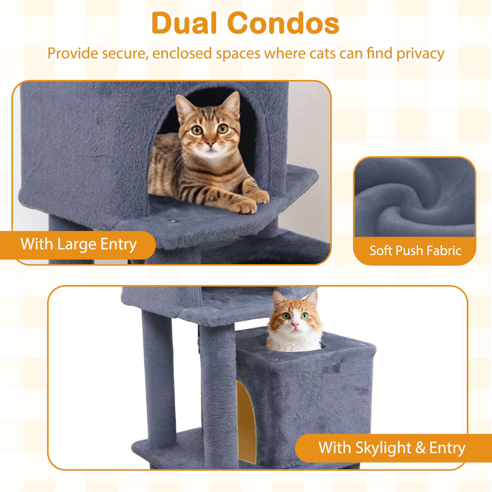 SUGIFT 57-in Gray Cat Tree Tower with Dual Condos Hammock 2 Perches Sisal Posts and Anti-Tipping Kit