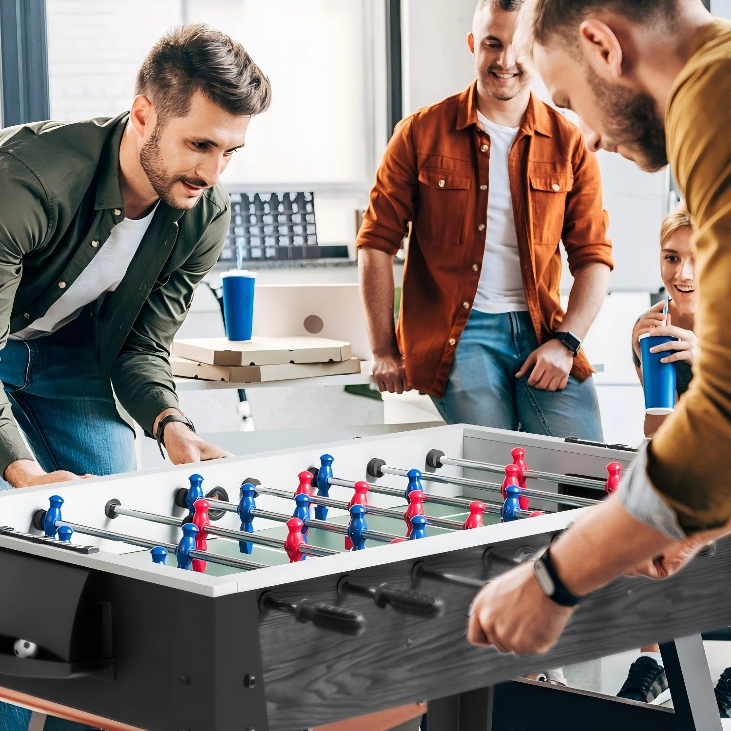 SUGIFT 48-in Competition Sized Home Recreation Wooden Foosball Table with Leg Levelers Foosball Table and Adults Black