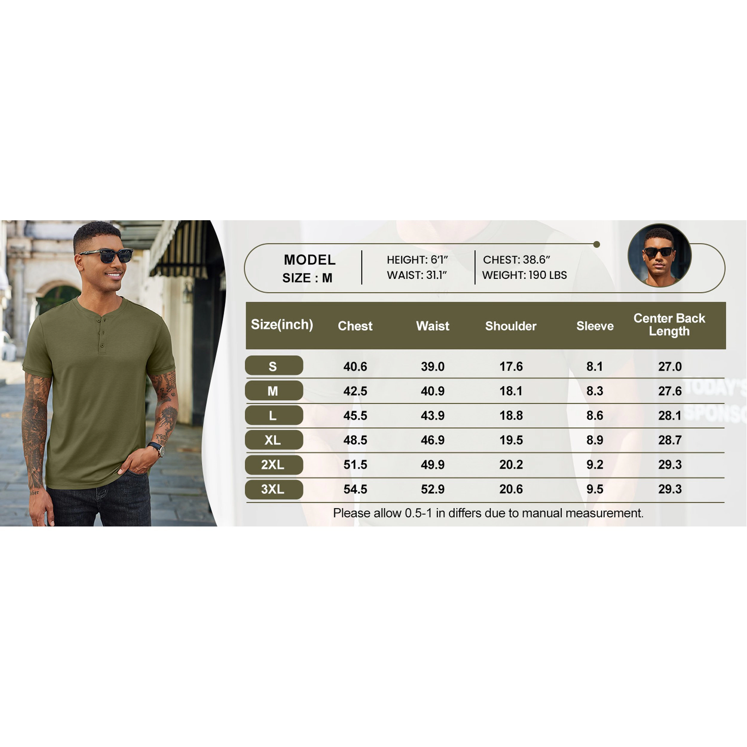 COOFANDY Men's Slim Fit Short Sleeve Henley Shirt
