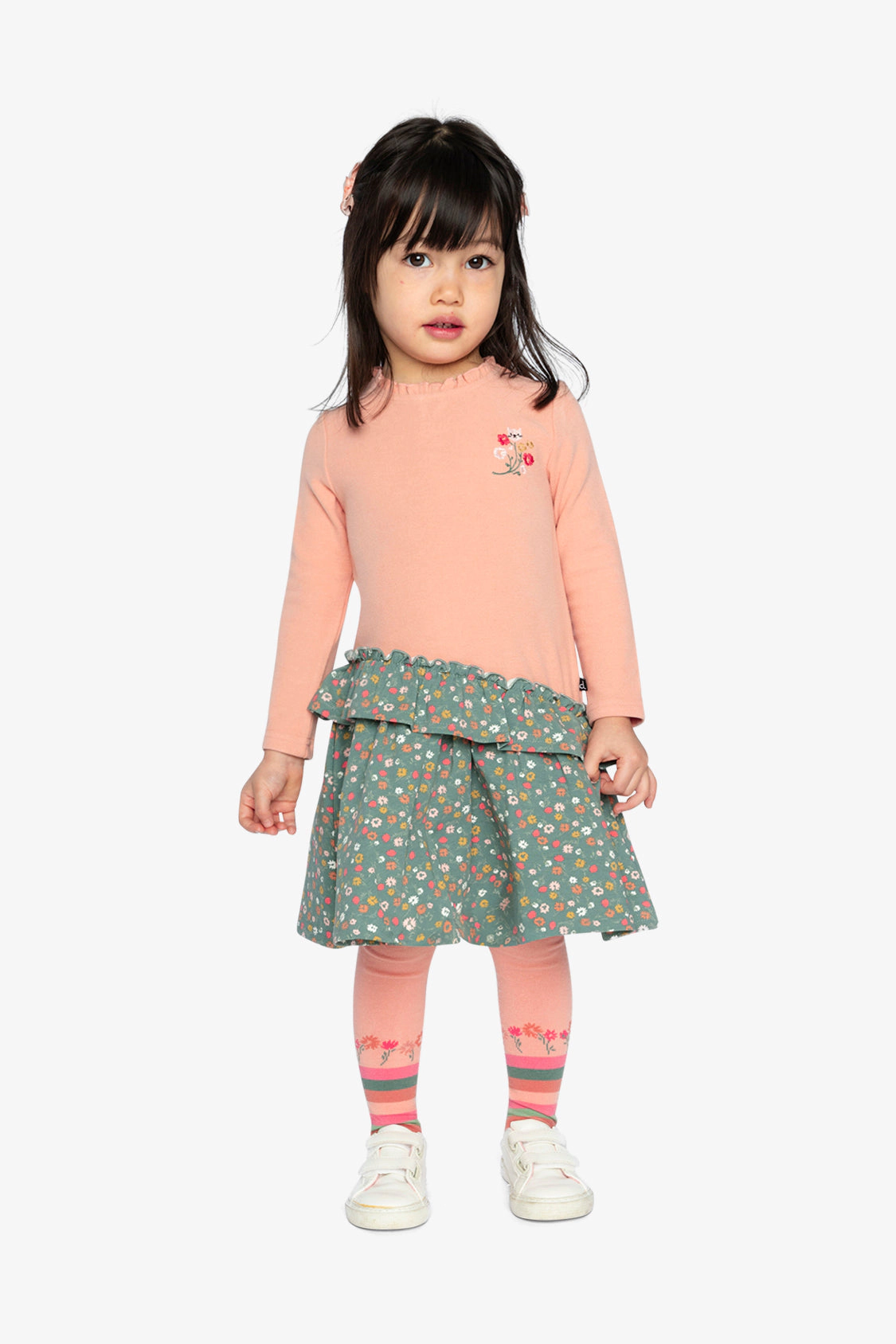 Deux par Girls Floral Print Bi-Material Dress