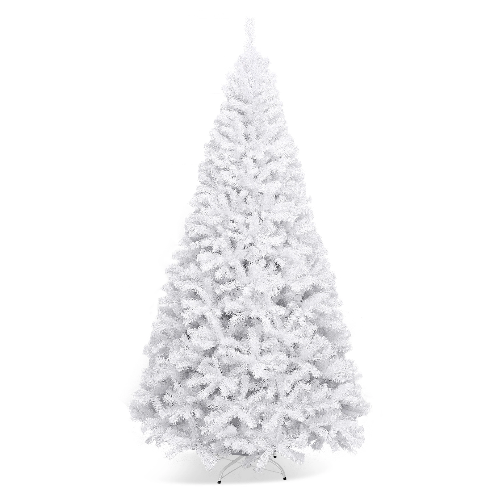 SUGIFT 9 ft White Artificial Christmas Tree Hinged Unlit Xmas Tree with Metal Stand