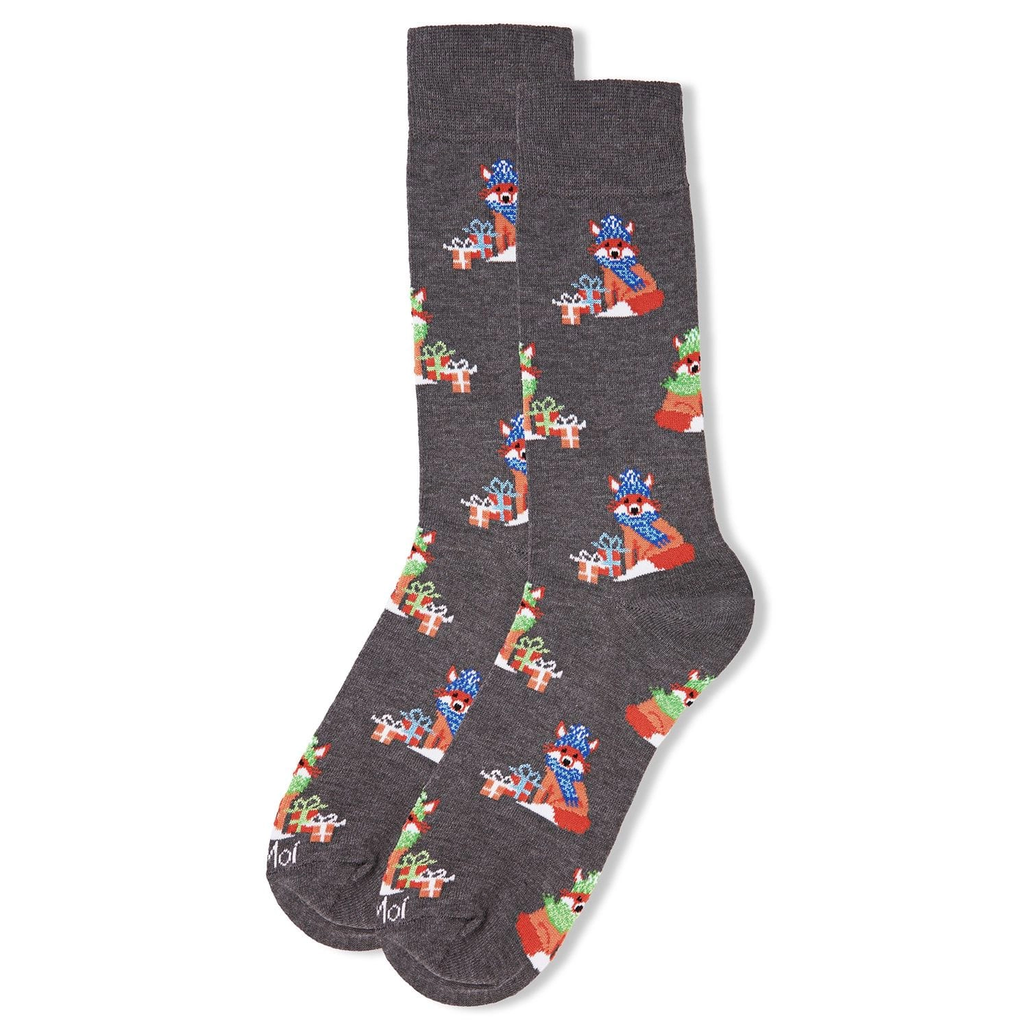 Memoi Men's Festive Foxes with Boxes Holiday Novelty Crew Socks
