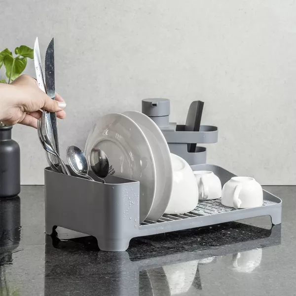 OU Dish Drying Rack Freestanding Polypropylene w/ Utensil Holder, Compact Kitchen Drainer 16" x 8"