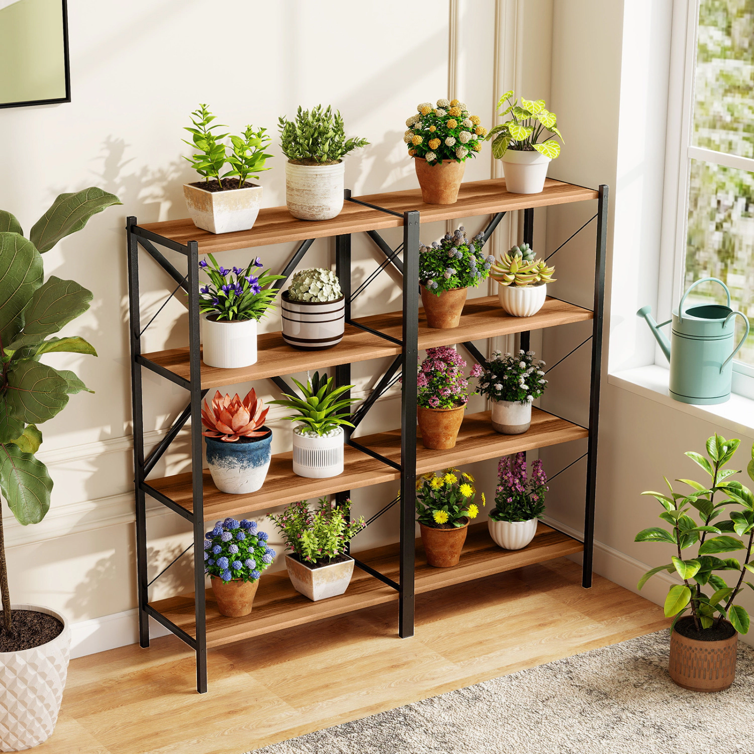 SlickBlue Modern 4-Tier Storage Bookcase with X-Brace Design
