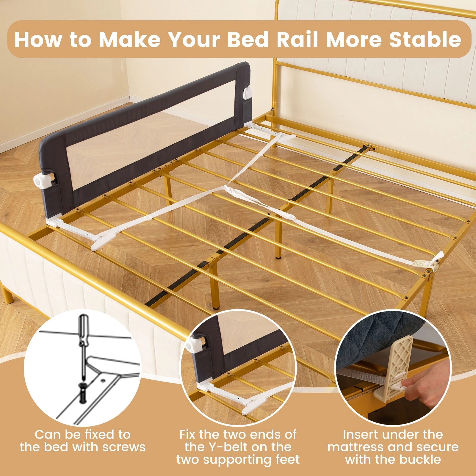 SUGIFT Adjustable Safety Strap 60-in Foldable Toddler Bed Rail Swing Down Guard