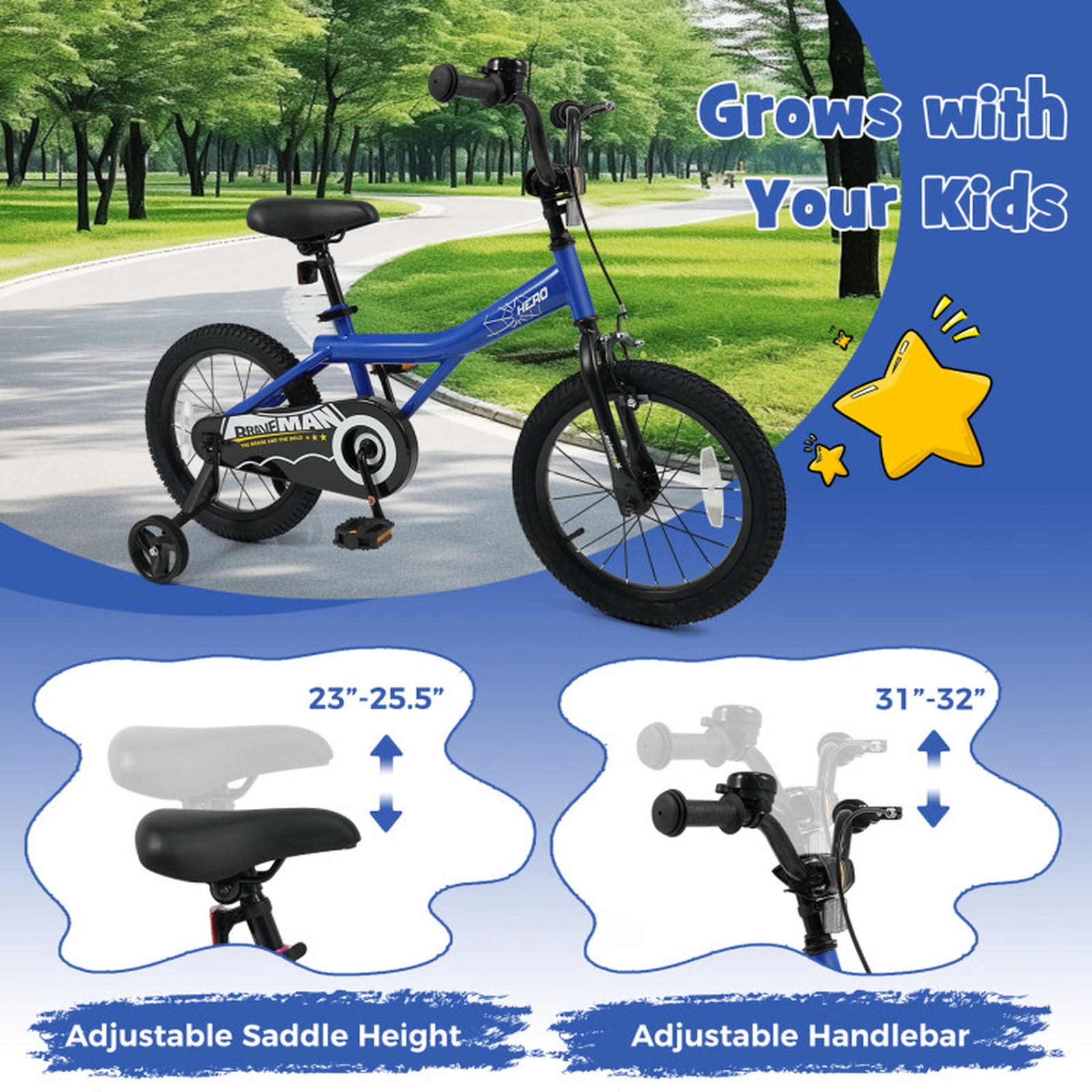 SUGIFT 16-in Navy Kids Bike with Removable Training Wheels Padded Saddle and Enclosed Chain Guard