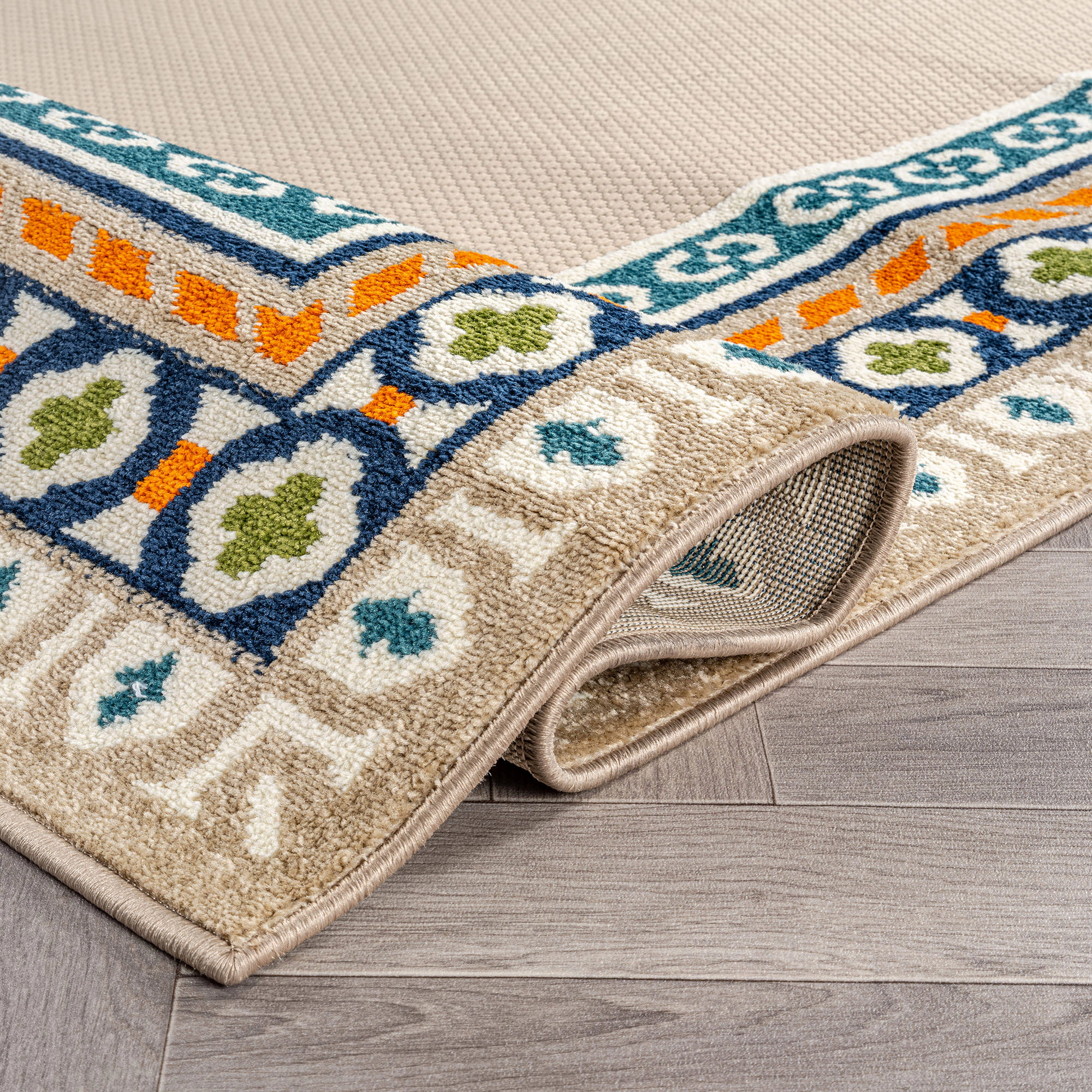 World Rug Gallery Indoor/Outdoor High-Low Textured Area Rug, Coastal Border, Easy-Clean