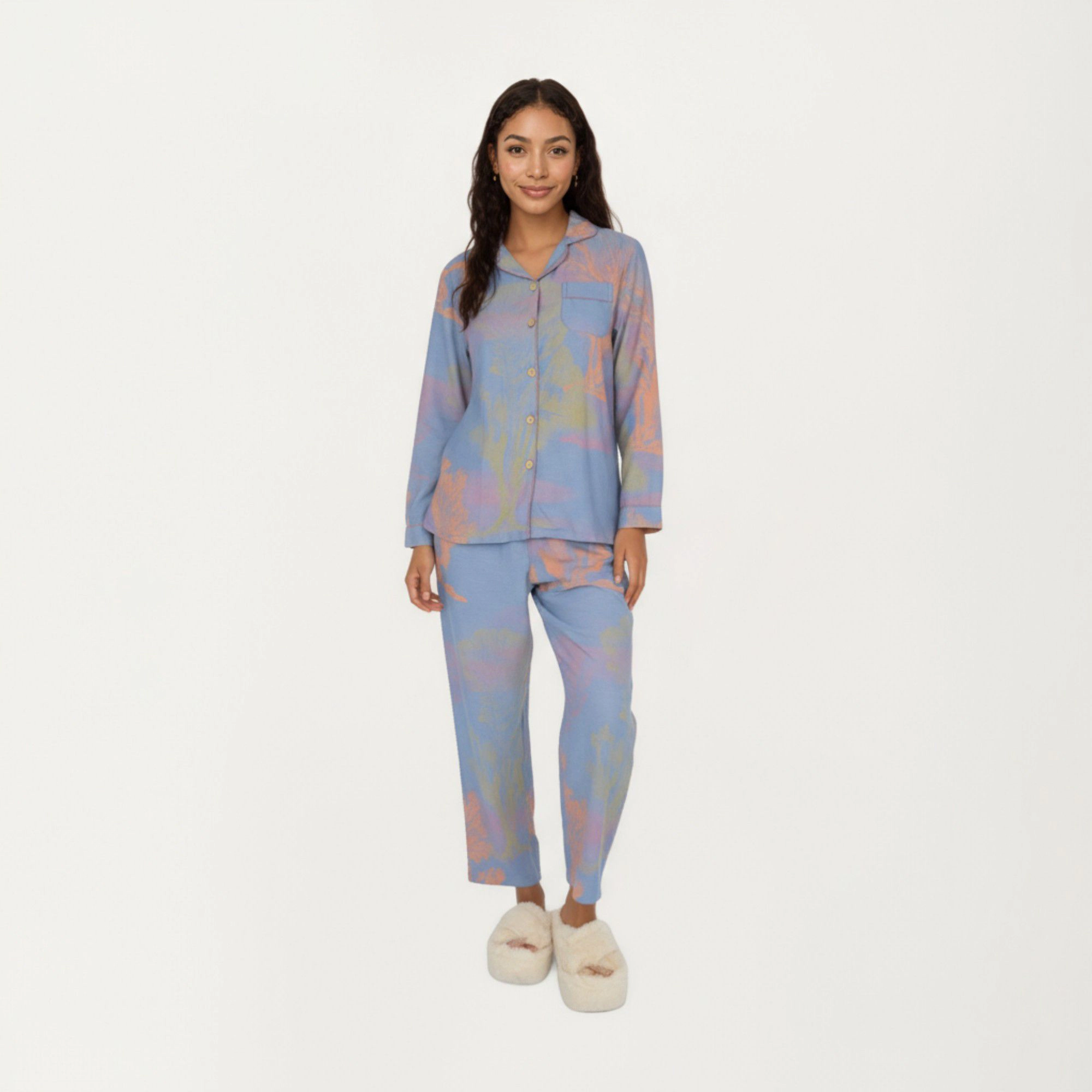Anna-Kaci Women's 2-Piece Long Sleeve Button Front Top Relaxed Fit Pants Pajama Set with Abstract Print