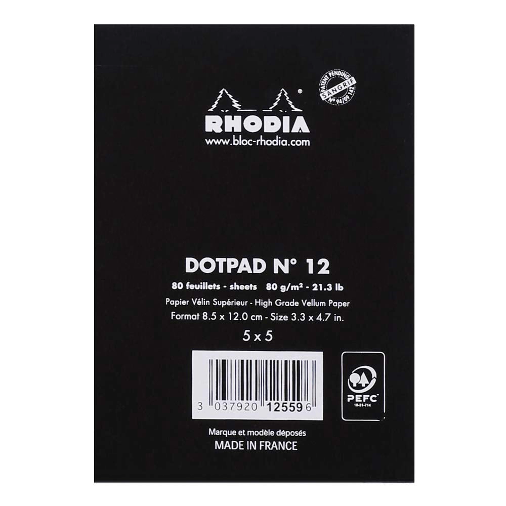 Rhodia Staplebound Notepad - Dot Grid 80 Sheets - 3 3/8 x 4 3/4 - Black cover