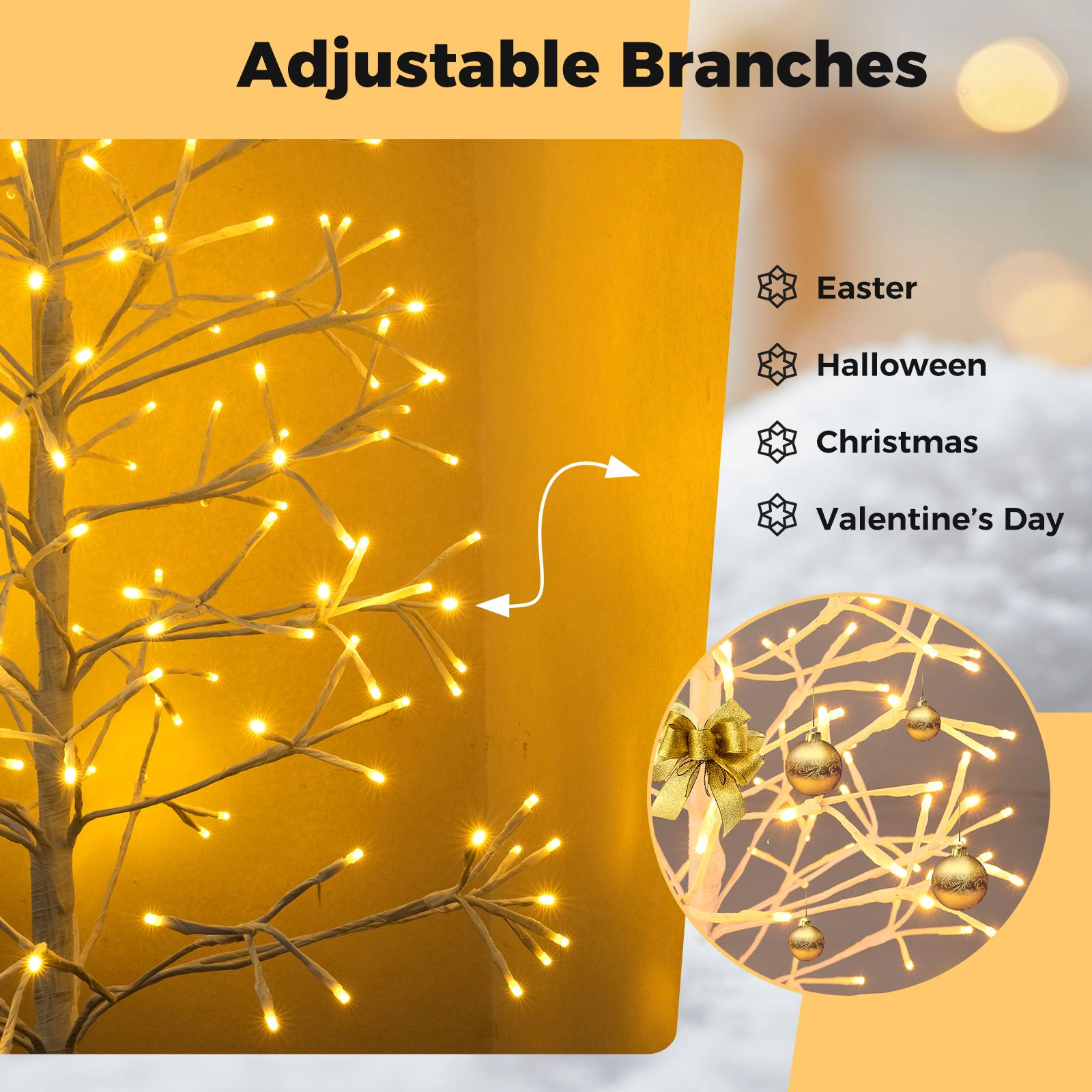 SlickBlue Artificial Lighted Birch Tree Decoration with Weighted Base for Indoor Display