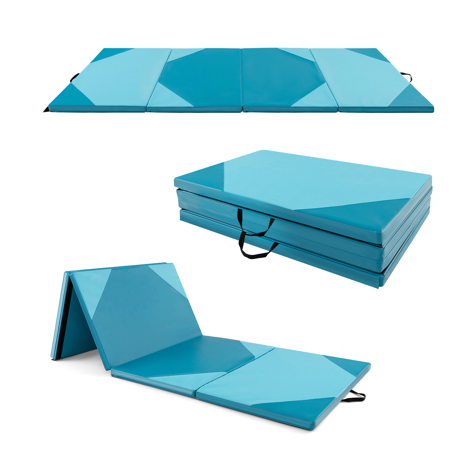 SUGIFT Blue Folding Exercise Mat with Carry Handles and Hook and Loop Fasteners 10-ft W 4-ft D 2-in H