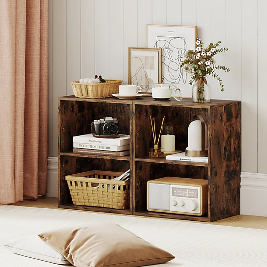 Costway 2-Cube Bookcase w/ 5-Position Adjustable Shelf Anti-Toppling Kits for Study White