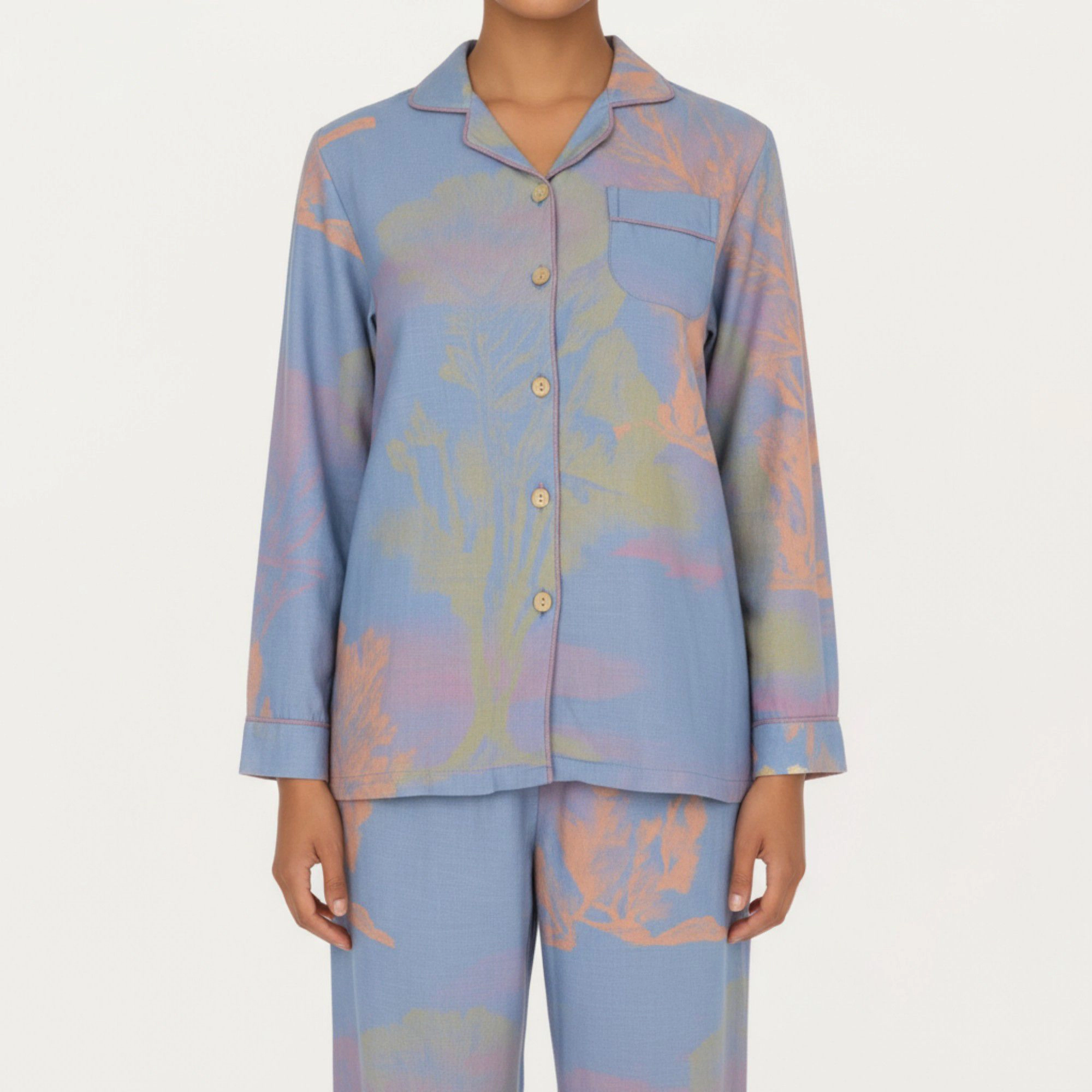 Anna-Kaci Women's 2-Piece Long Sleeve Button Front Top Relaxed Fit Pants Pajama Set with Abstract Print