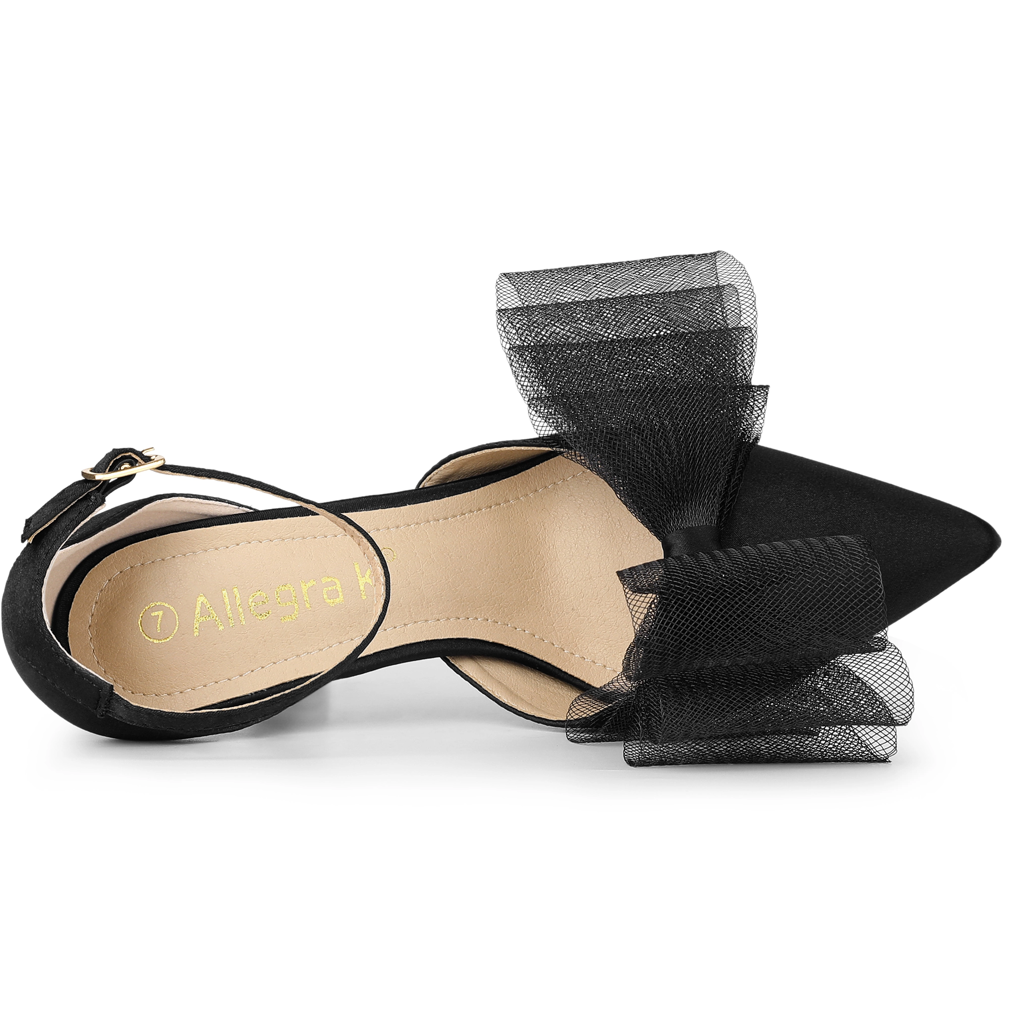 BLISSFUL STEP Women Pointed Toe Stiletto High Heels Bow Tie Ankle Strap Pumps