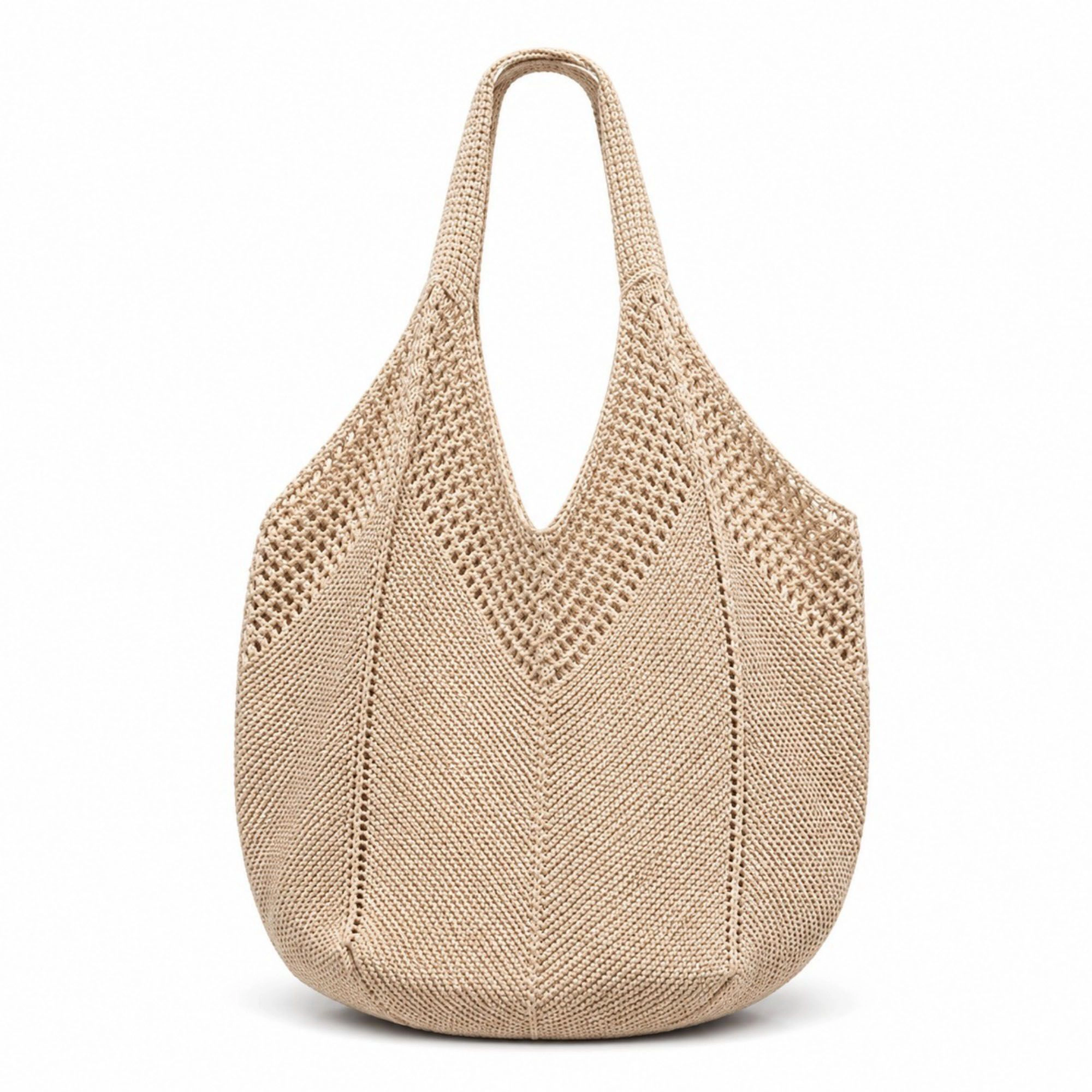 Alilang Women's Crochet Knit Tote Bag Openwork Shoulder with Heart Inspired Detail