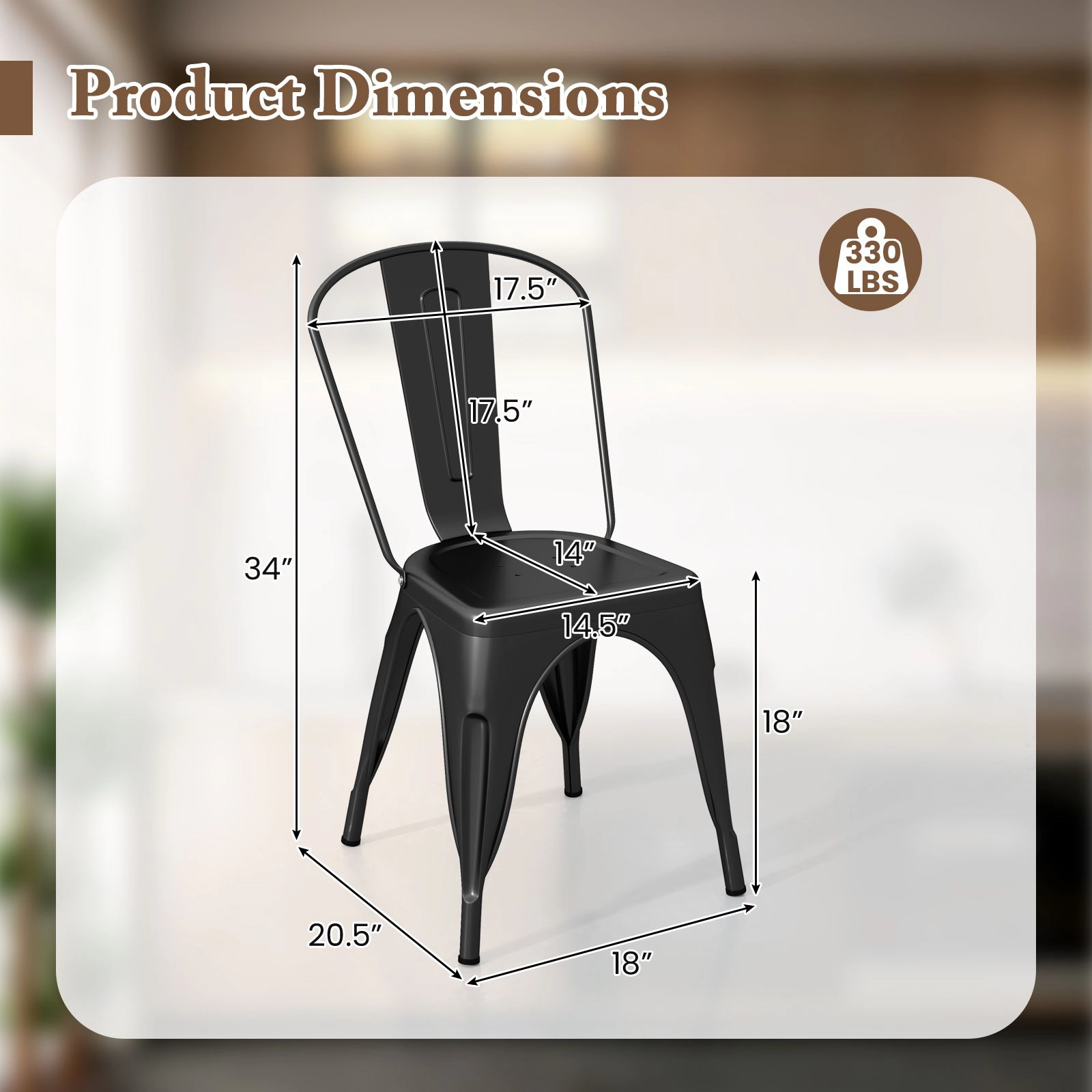 SlickBlue Metal Dining Chairs with Detachable Back Set of 4