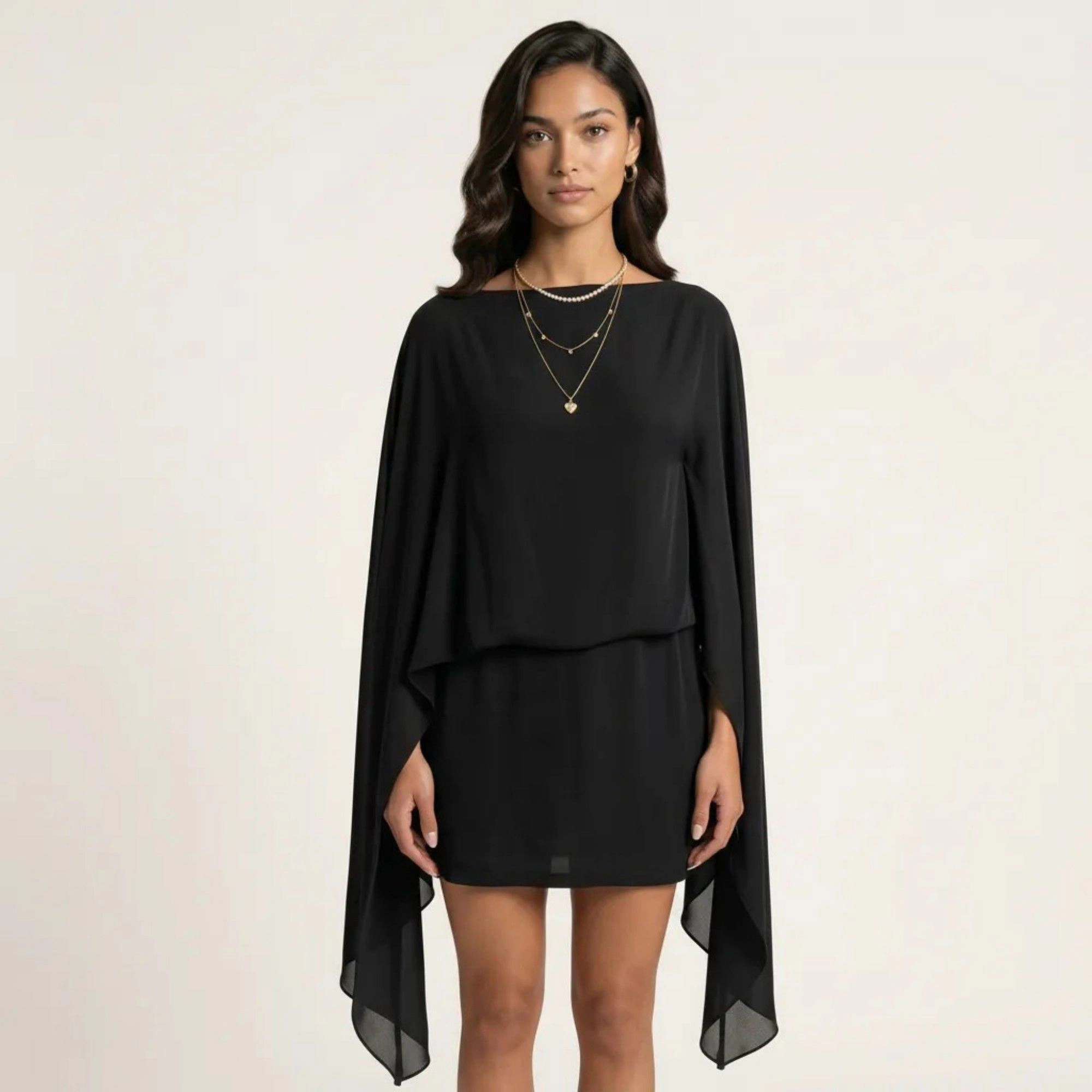 Anna-Kaci Women's Sheer Draped Long Sleeves Fitted Skirt Mini Dress