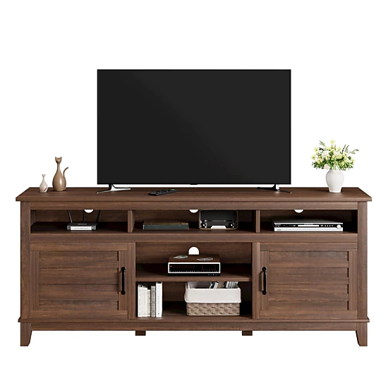 BebreezChic 70.9" TV Stand, Entertainment Center with Adjustable Shelves, Farmhouse TV Stand with Cabinet Doors