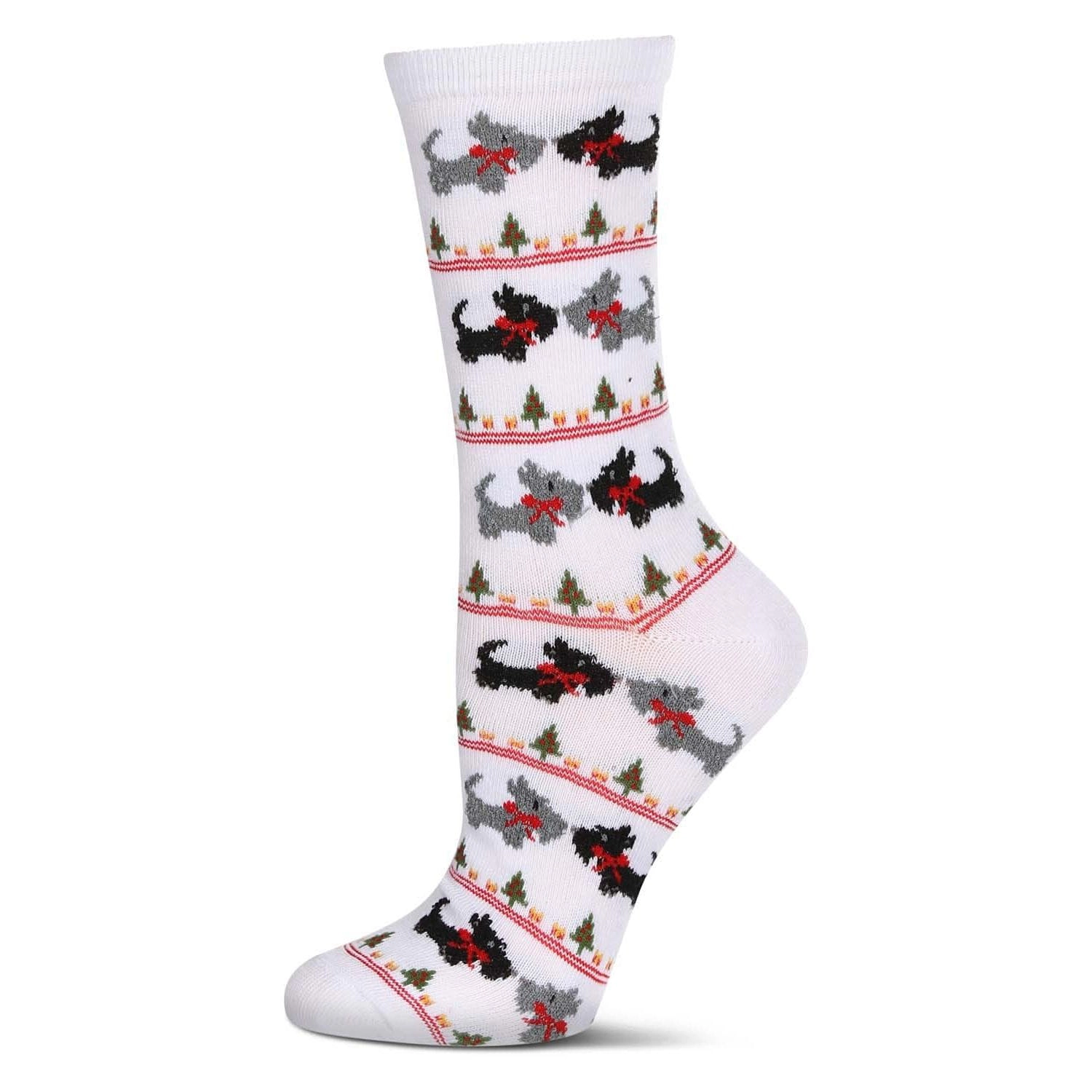 MeMoi Women's Christmas Scottie Dog Crew Socks