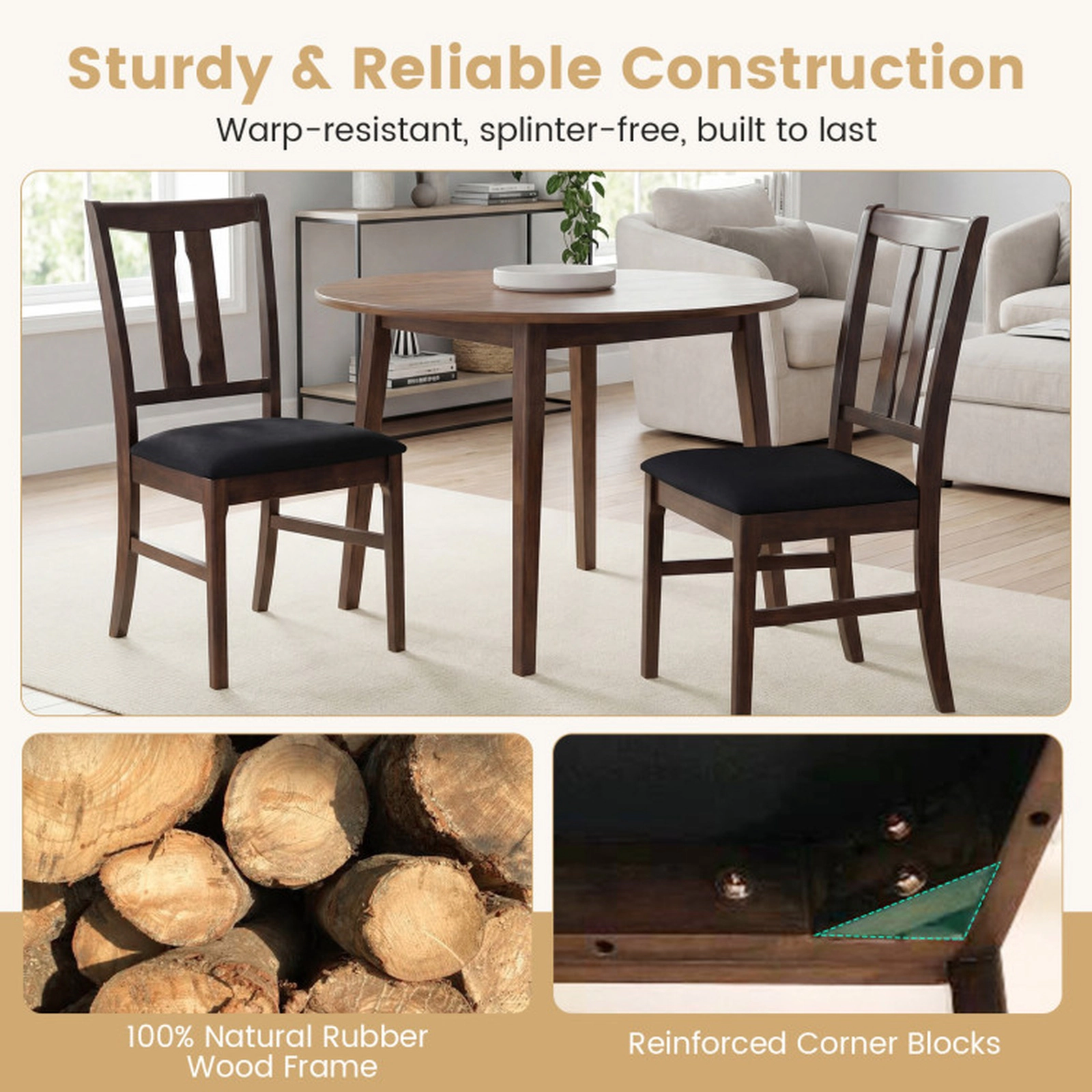 SUGIFT Upholstered Dining Chairs with High Curved Back 330-lb Capacity Walnut+Black Gray+White
