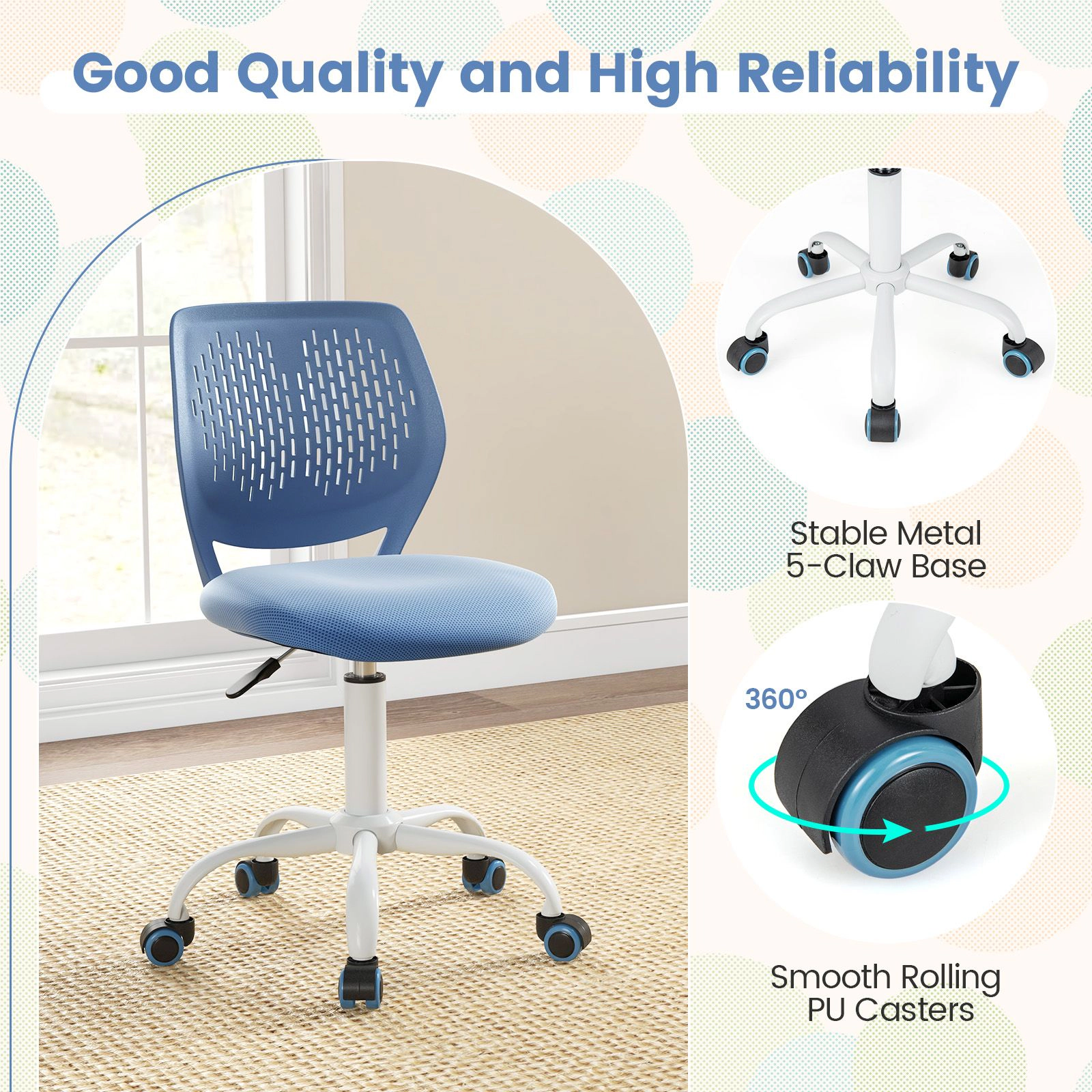 SlickBlue Children Swivel Task Chair with Rolling Casters and Seat