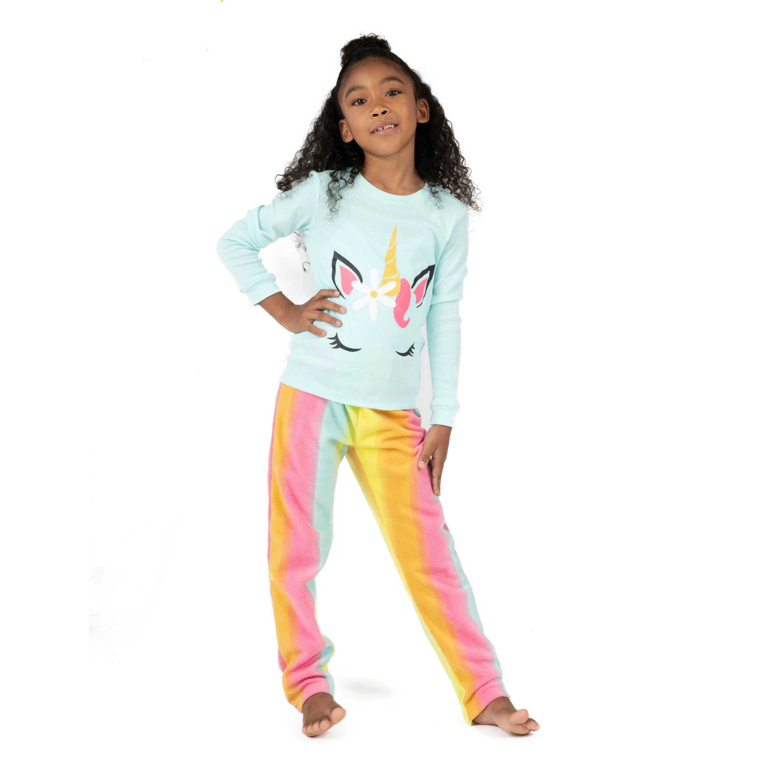 Leveret Toddler/Little/Big Girls Unicorn Tie Dye Cotton Top & Fleece Pants Pajama Set