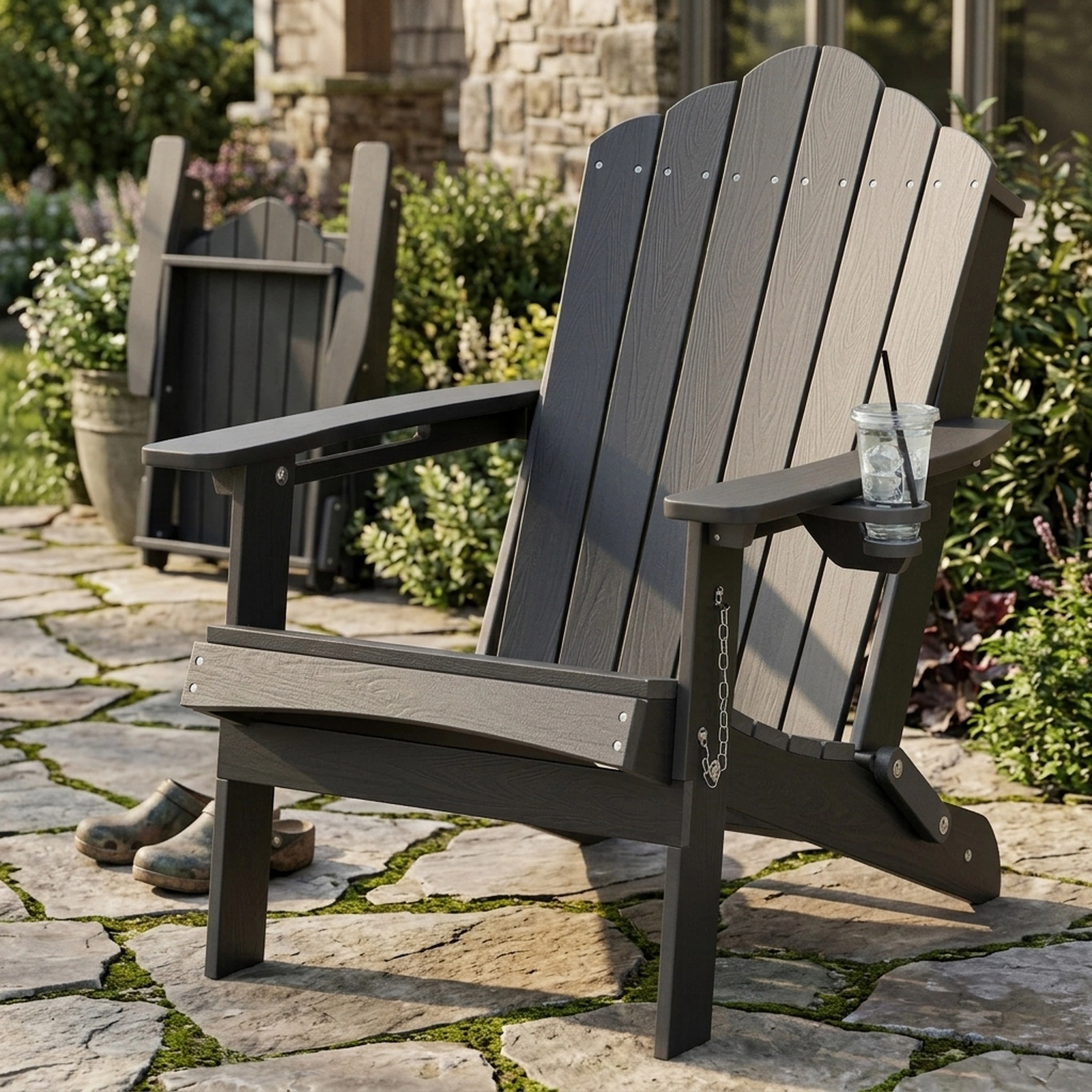 SUGIFT Weather-Resistant HDPE Folding Adirondack Chair, Grey