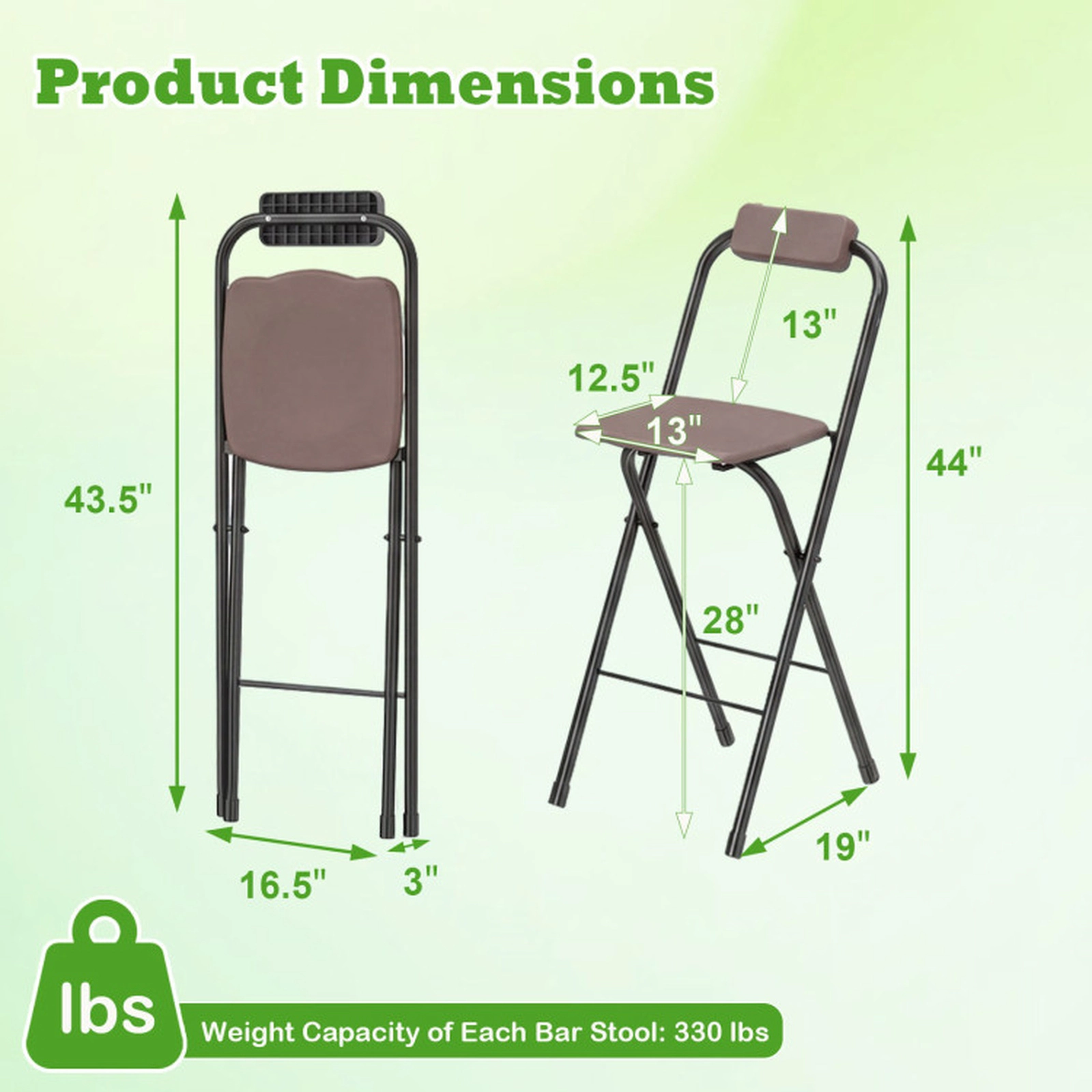 SUGIFT Portable Folding Bar Height Stools 330-Lb Capacity 28-in Seat Height Brown Black
