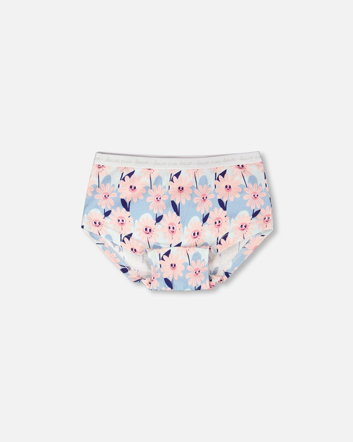 Deux par Girls Organic Cotton Boyshort Panty Smiling Flower Print