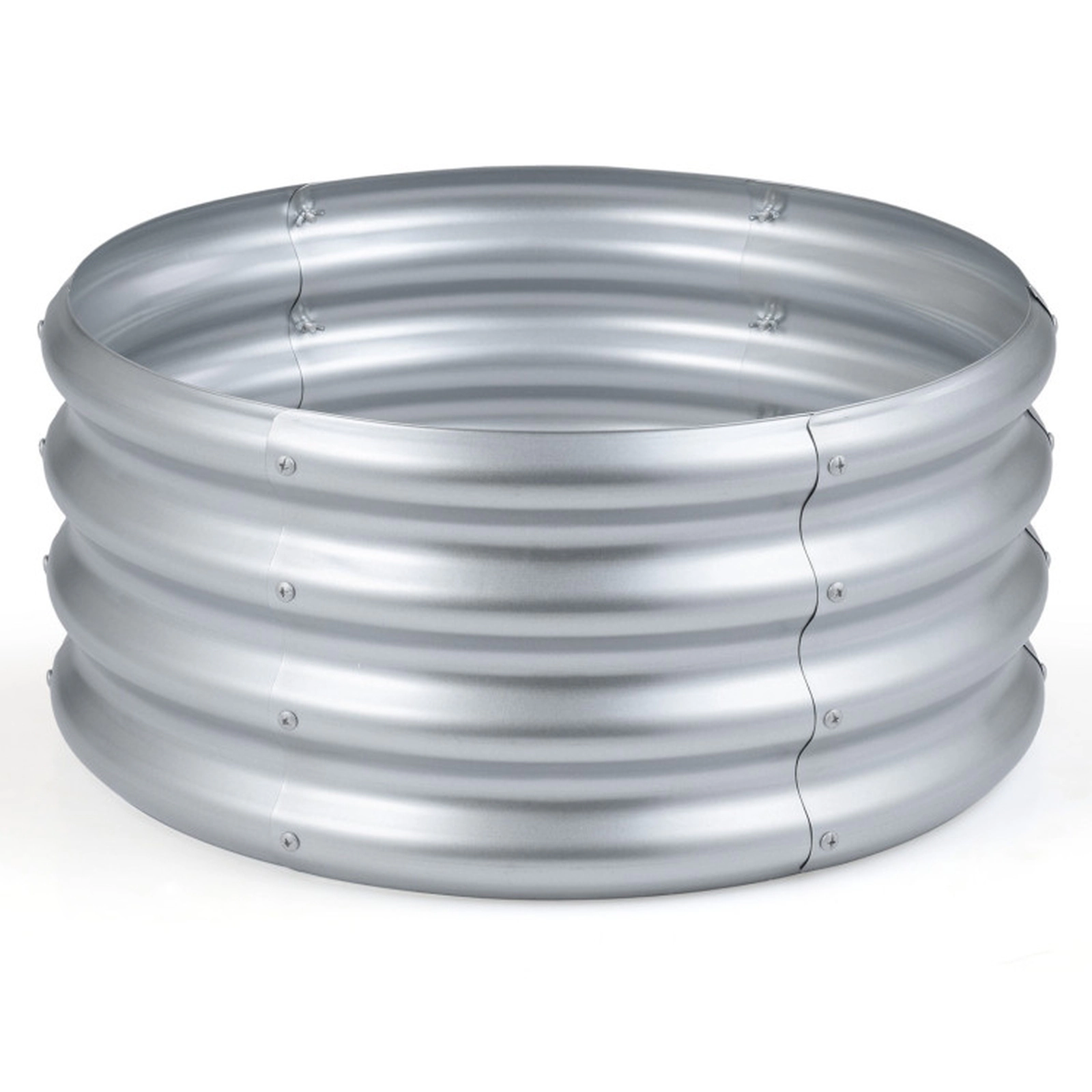 SUGIFT 24-in Round 11.5-in Deep Galvanized Metal Raised Garden Bed with Corrugated Walls and Open-Ended Base