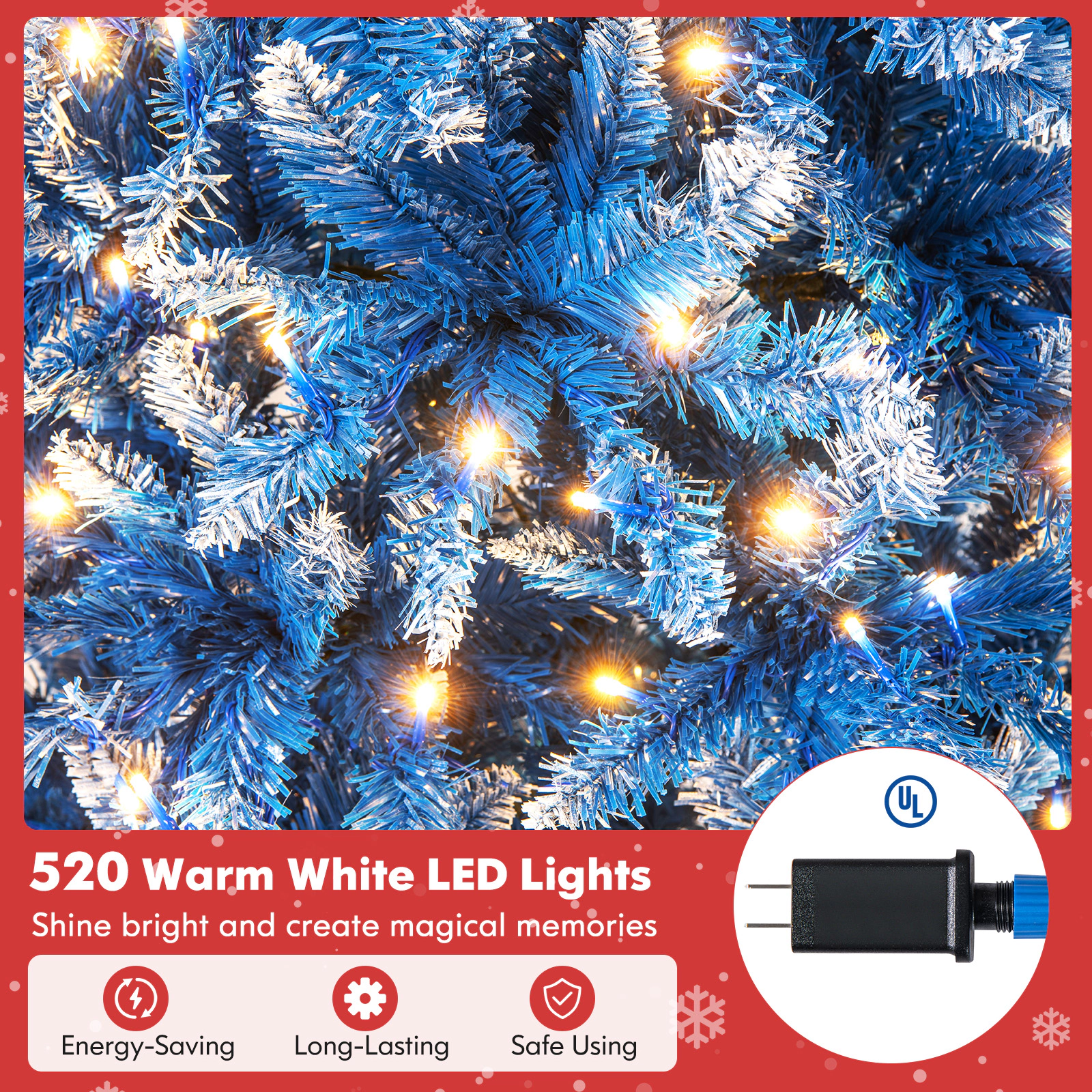 Costway 6/7/8/9 FT Pre-Lit Artificial Christmas Tree with 767 PVC Branch Tips, 270/340/420/520 LED Lights
