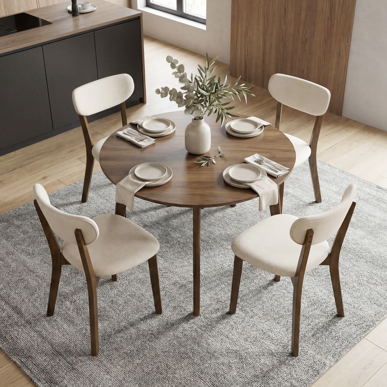 LJG Dining Chairs Set of 4 with Solid Rubber Wood Frame