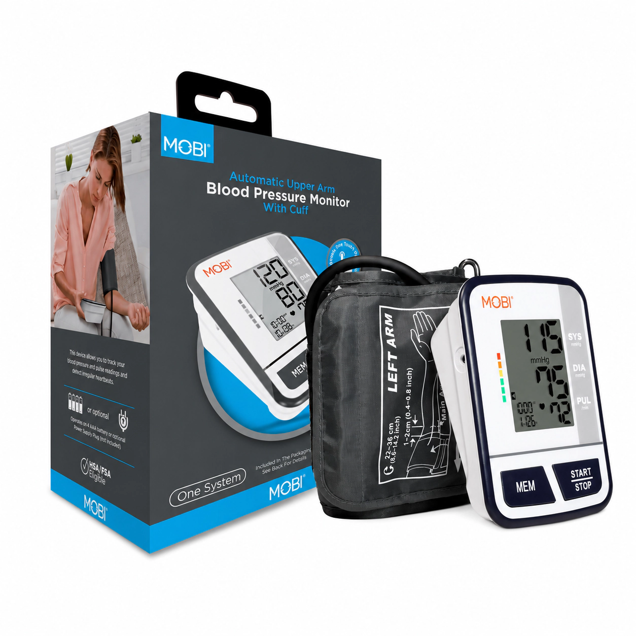 MOBI Upper Arm Blood Pressure Monitor with Memory Recall