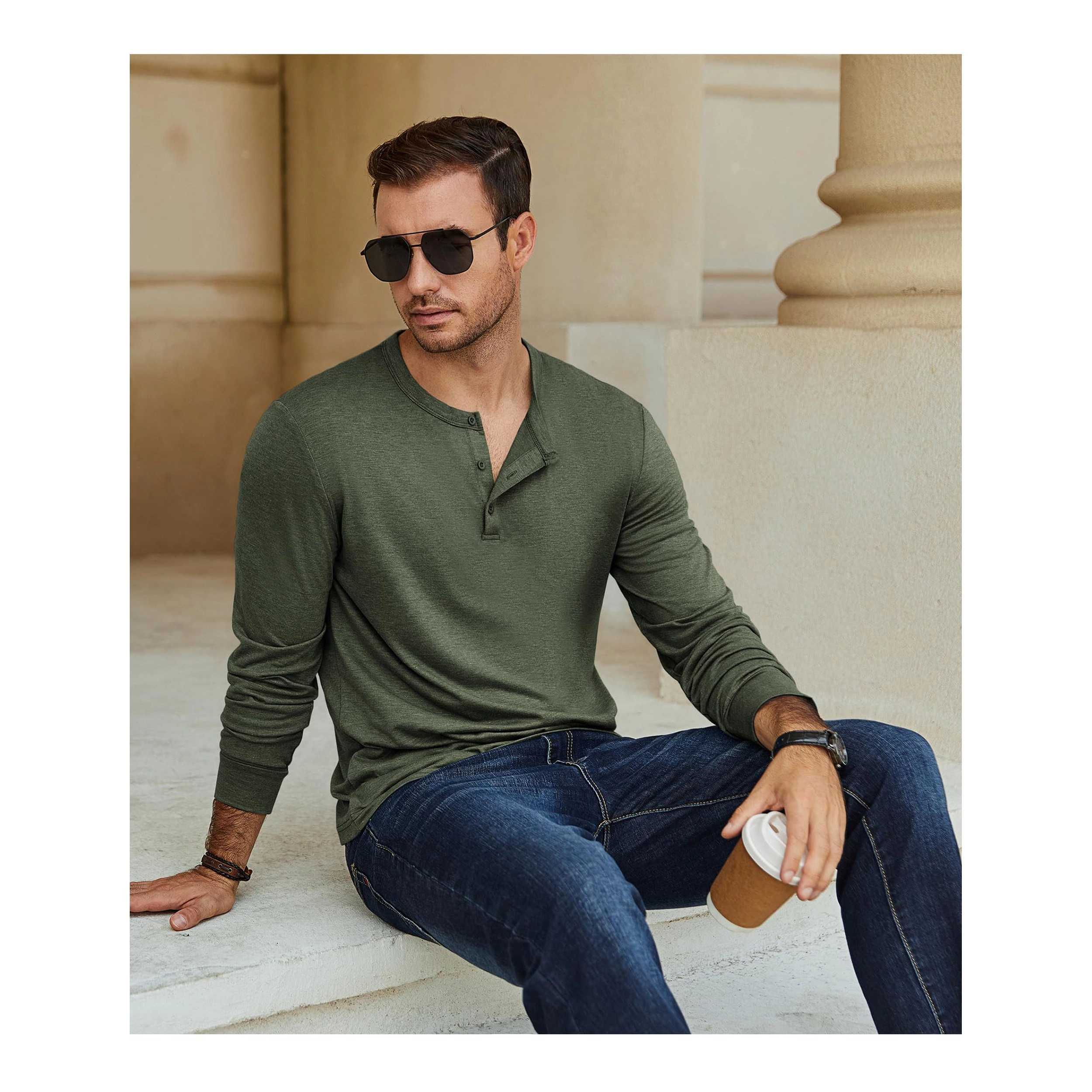 COOFANDY Men's Regular Fit Long Sleeve Henley Shirt