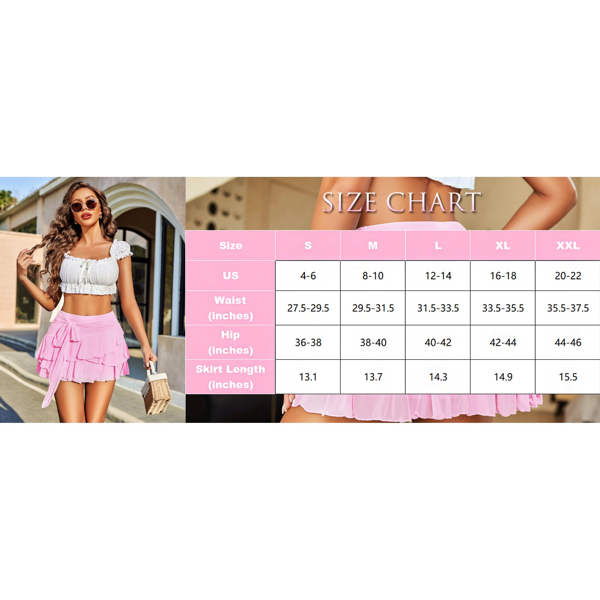 Avidlove Women's Mesh Multi Layer Ruffle Trim Mini Skirt