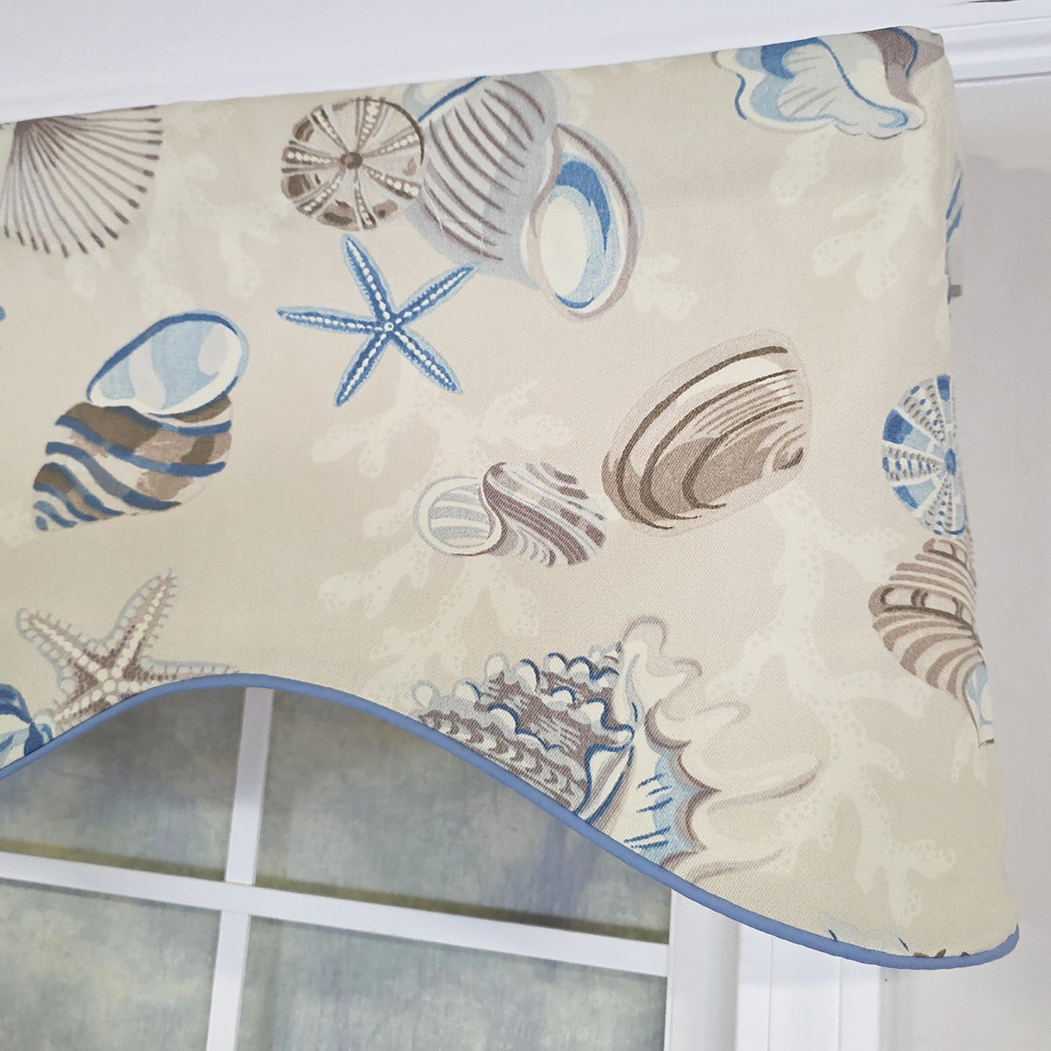 RLF Home Beachbound Cornice 100% Cotton Rod Pocket Lined  Window Valance 50" x 17" Blue