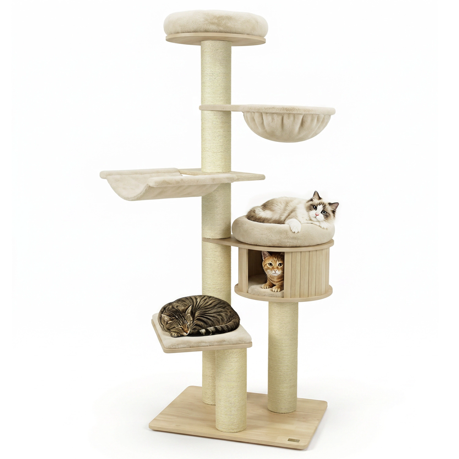LJG 75.5" Tall Cat Tree with 7 Sisal Posts & Hanging Basket and Hammock for Indoor