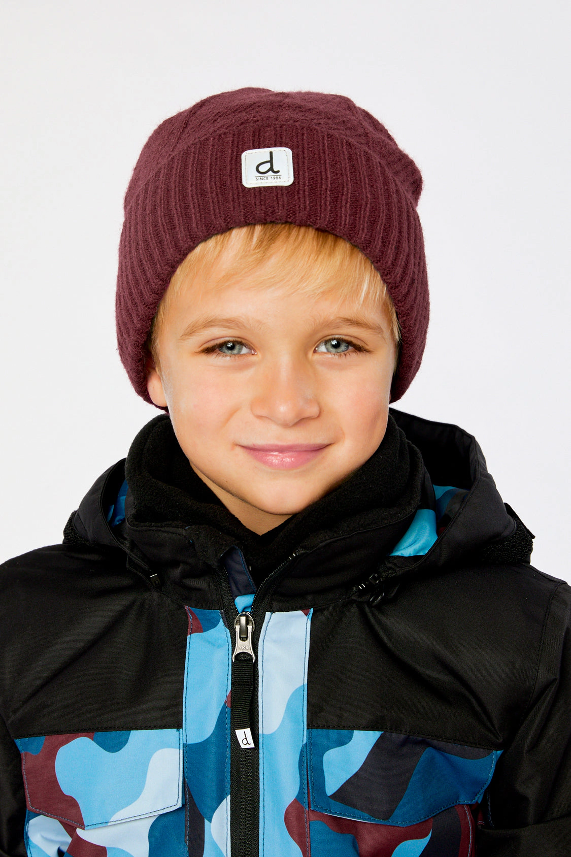 Deux par Boys Ribbed Winter Knit Hat with Rolled Cuff