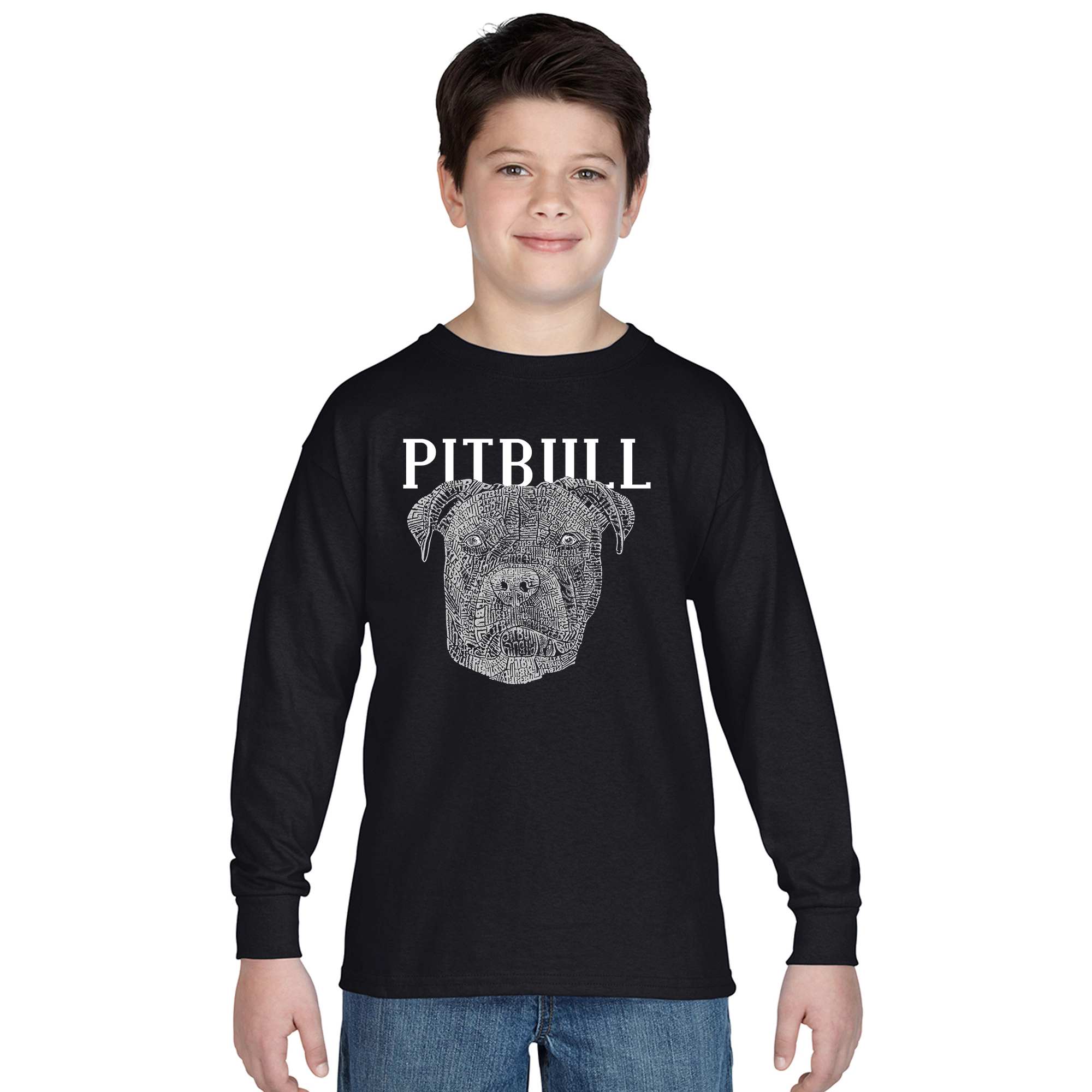 LA Pop Art Boys Long Sleeve T-Shirt -  Pitbull Face