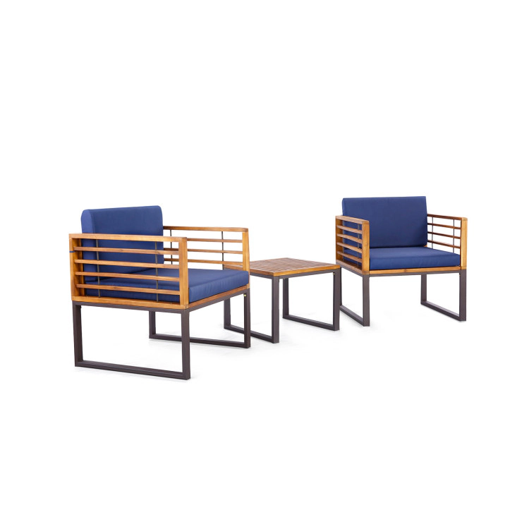 Hivvago 3 Pieces Patio Acacia Wood Conversation Set With Cushioned Armchairs