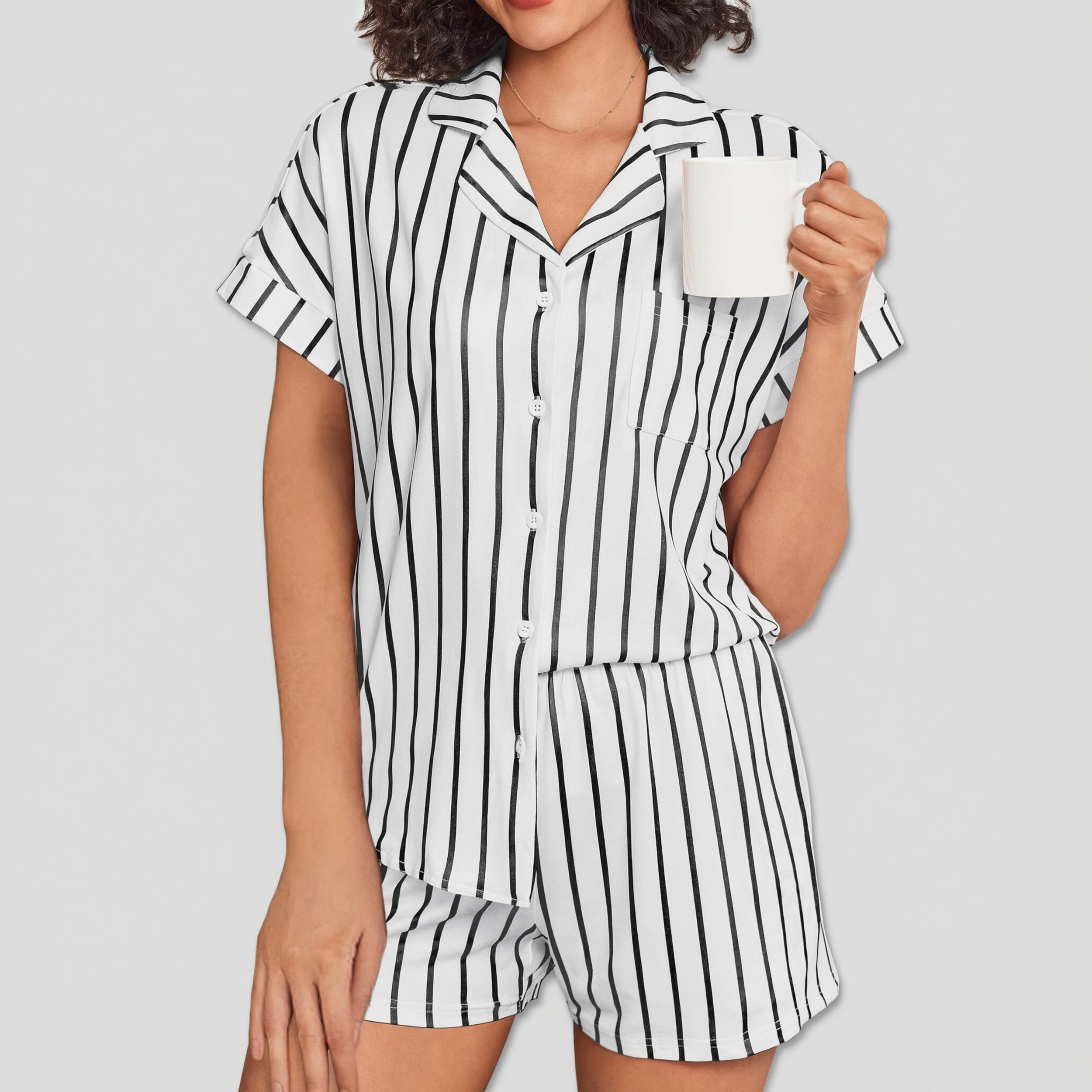 Ekouaer Womens Button Down Pajamas Set Two Piece Sleepwear Short Sleeve Pjs Soft Lounge Sets