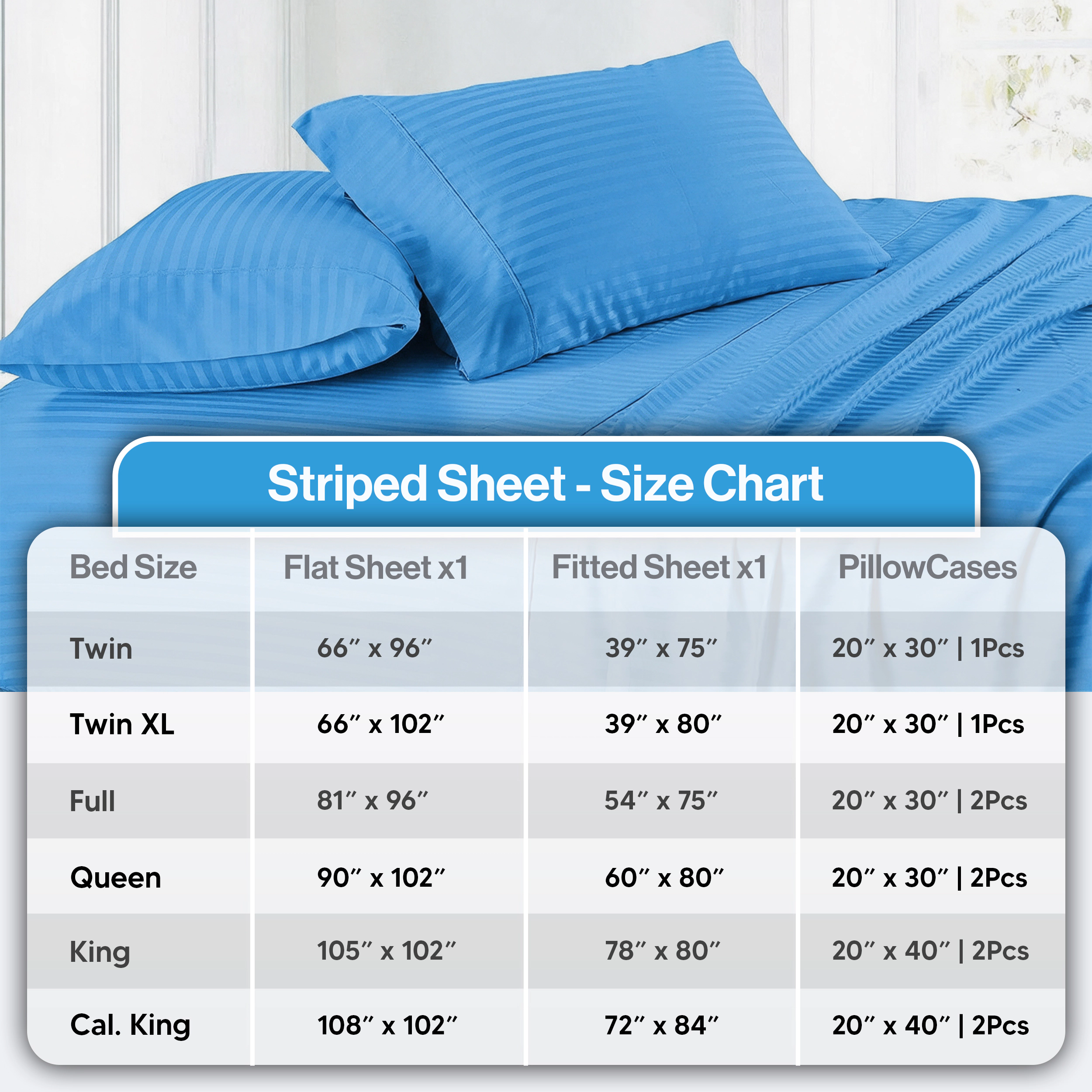 Lux Decor Collection 4-Piece Sheet Set Hypoallergenic Breathable Stripe Bedsheets with Pillowcases