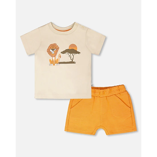 Deux par Deux Boys Organic Cotton Lion Print T-Shirt and Shorts Set