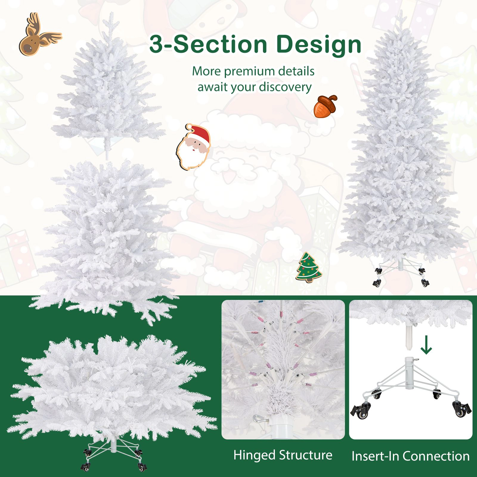 SlickBlue Artificial Xmas Tree 7 Ft Prelit White Holiday Tree with LED Lights